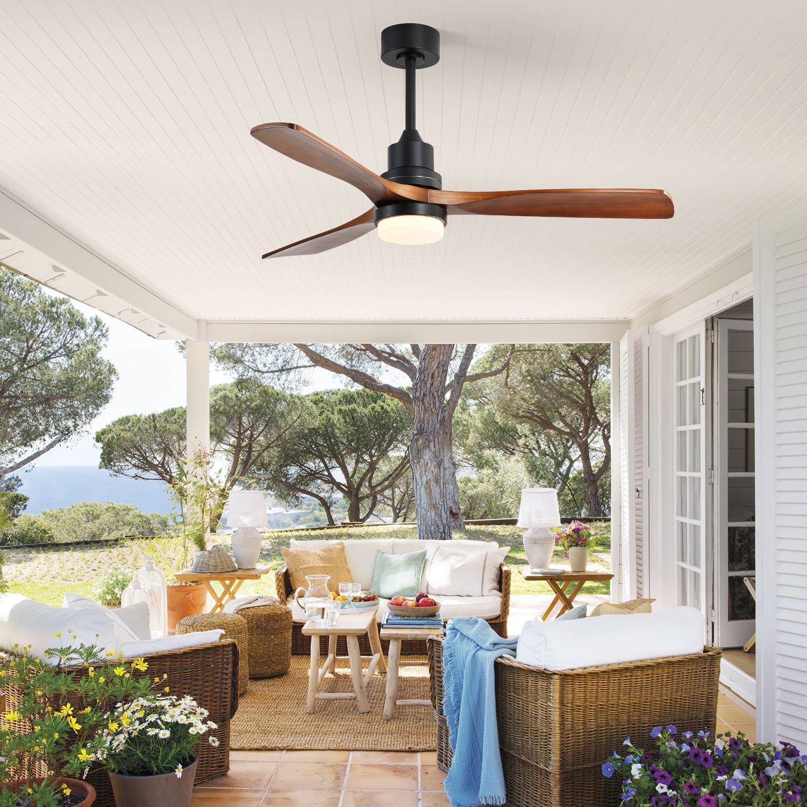 52-inch Ceiling Fan with Light, 6 Speed, Remote Control, DC Motor, Walnut Wood