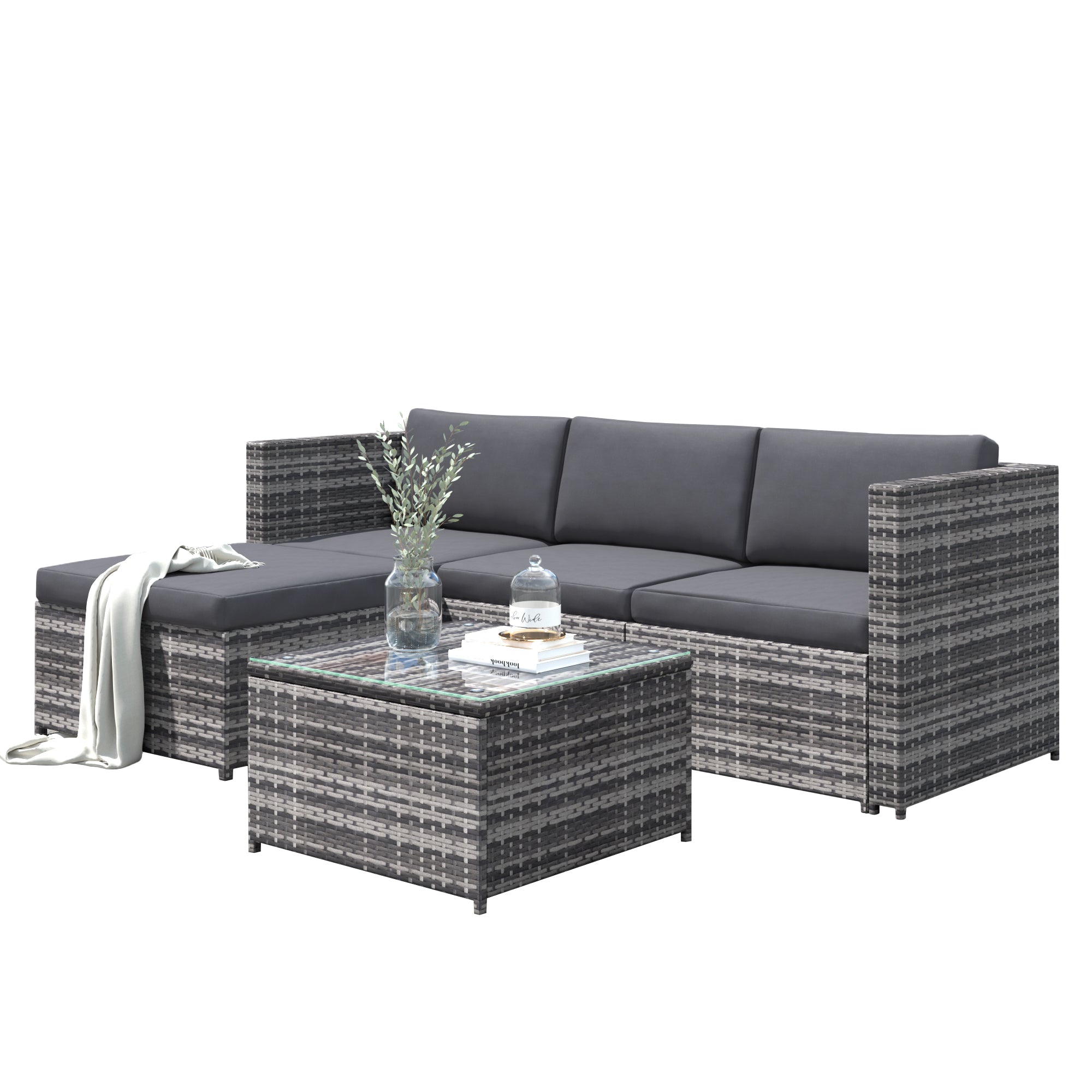 Garden Corner Sofa Rattan Patio Lounge Set, Grey