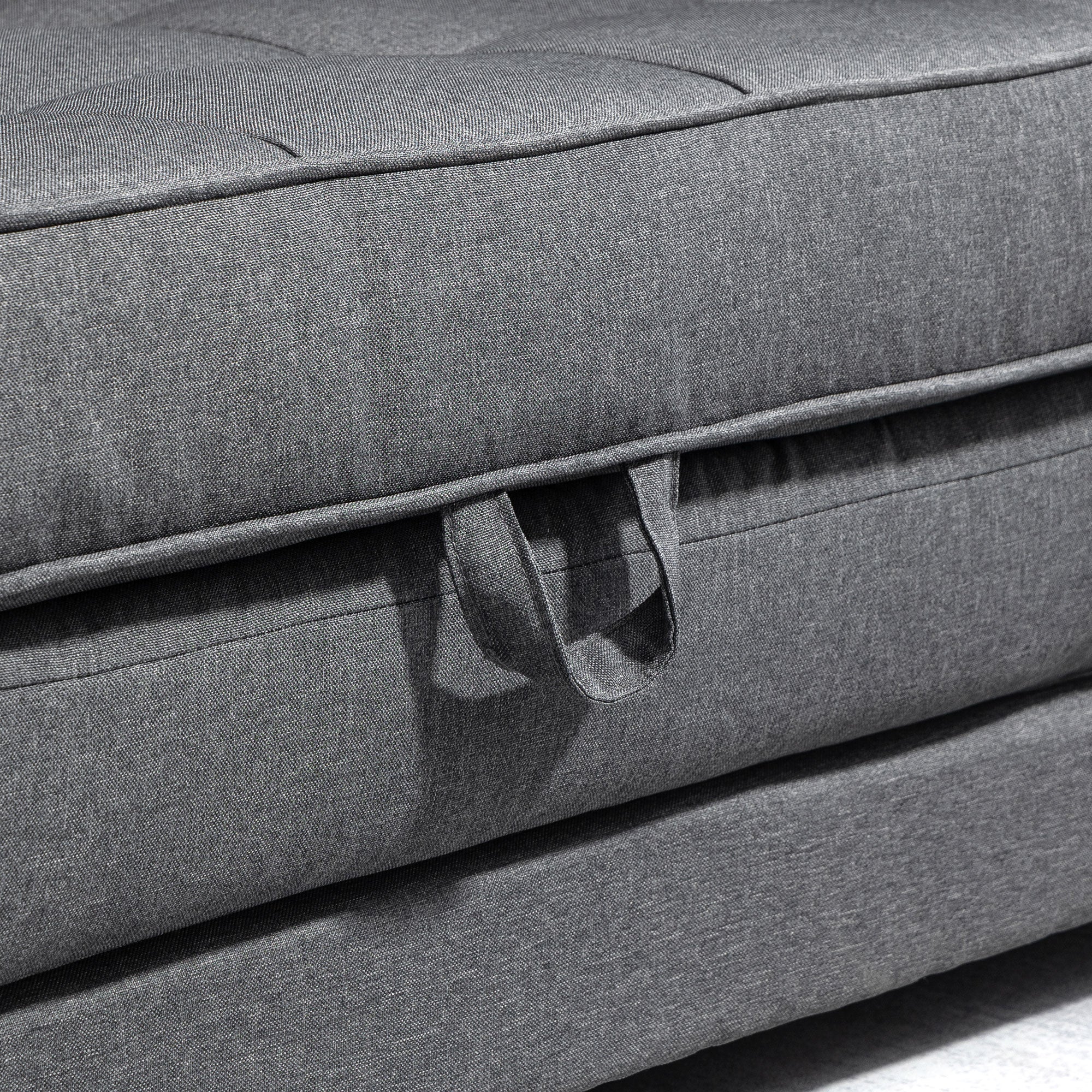 Sleeper Sofa Convertible 2-Seater with Sleeping Function, Linen Touch, Grey Rubberwood