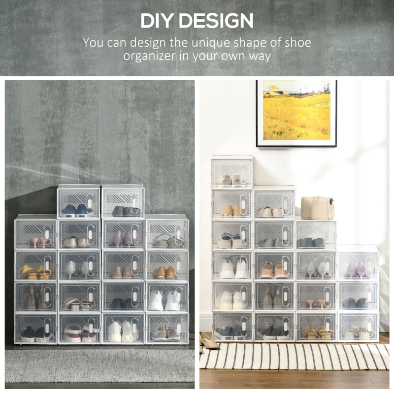 18PCS Shoe Box Stackable Storage Magnetic Door Size UK 8.5/EU 43 Clear Plastic