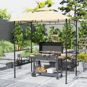 BBQ Pavilion, Double Roof, Side Shelves, Steel, Beige
