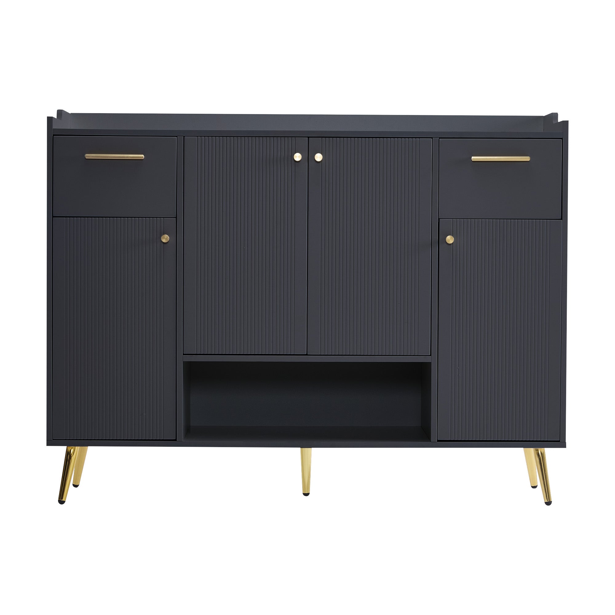Shoe Cabinet, Shoe Rack with 2 Drawers and 4 Doors, Metal Feet, Black
