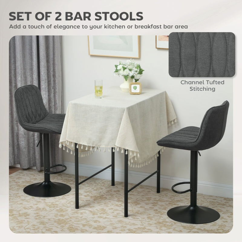 Bar Stools Set of Two Linen-Look Charcoal Grey