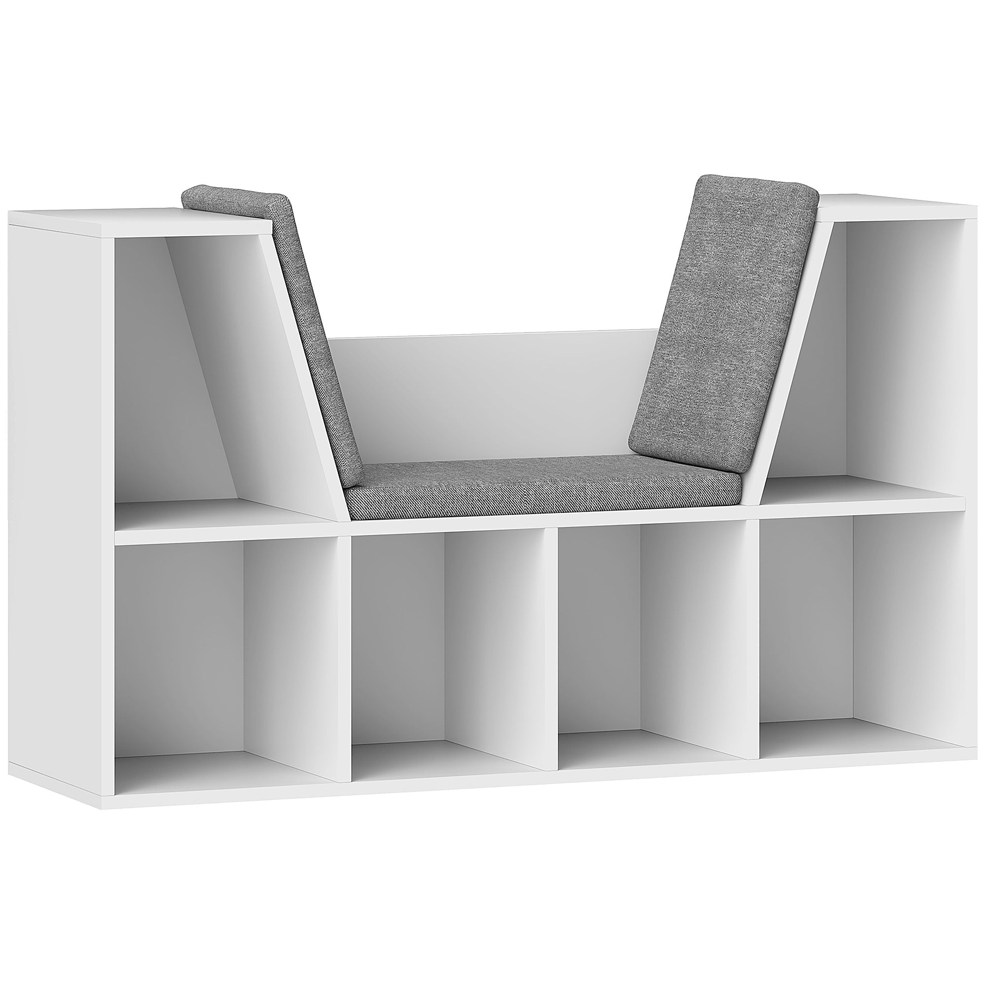 Bookshelf Storage with Seat Cushion 6 Compartment, Linen Look White