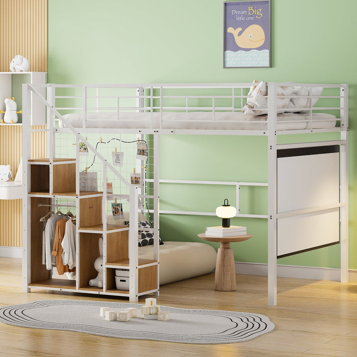 Loft Bed, Safety Ladder & Storage, White