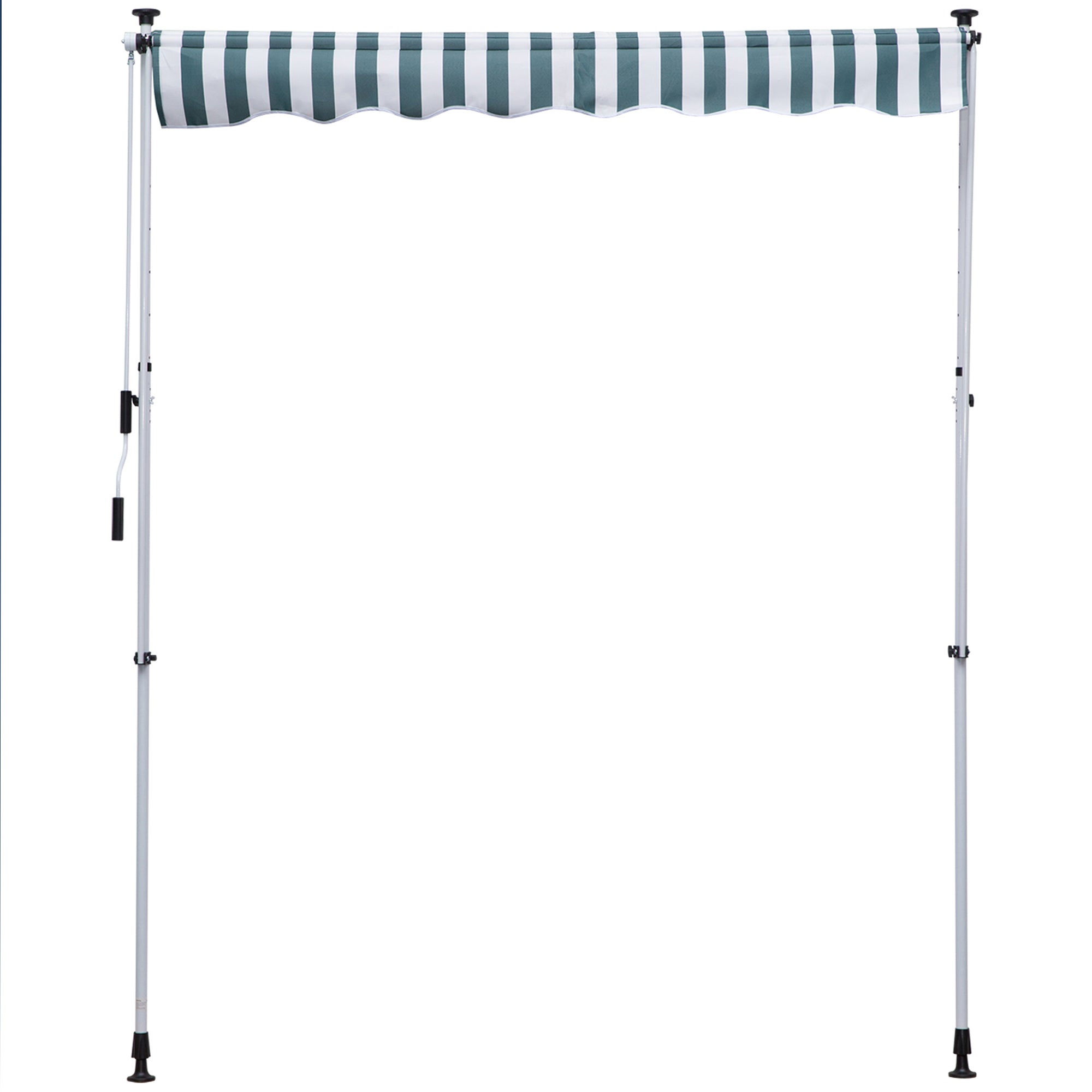 Awning, Articulated Arm Clamp Adjustable Sun Protection Folding Hand Crank, Aluminum Green and White