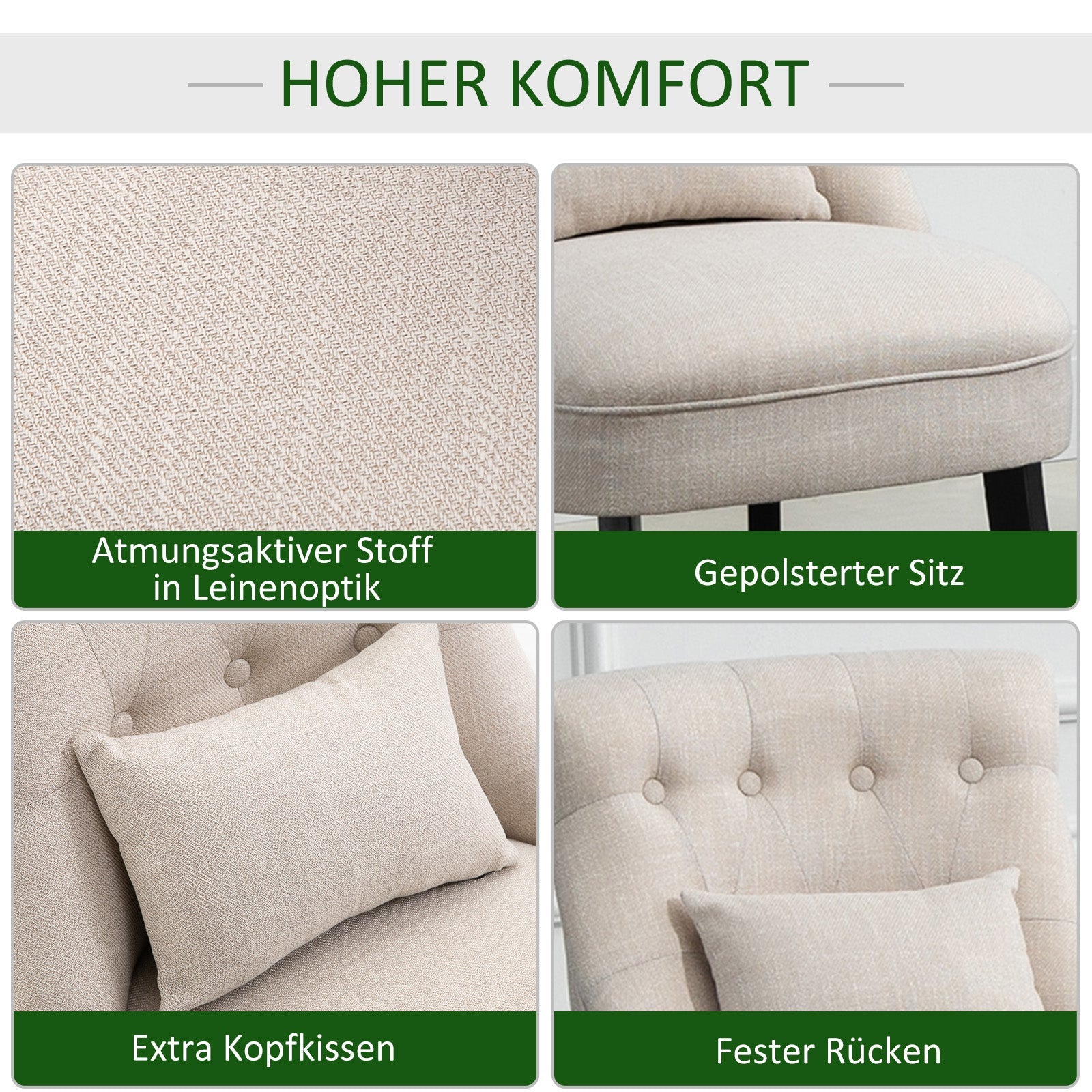 Recliner Chair, Back Cushion, Linen-Look, Cream White