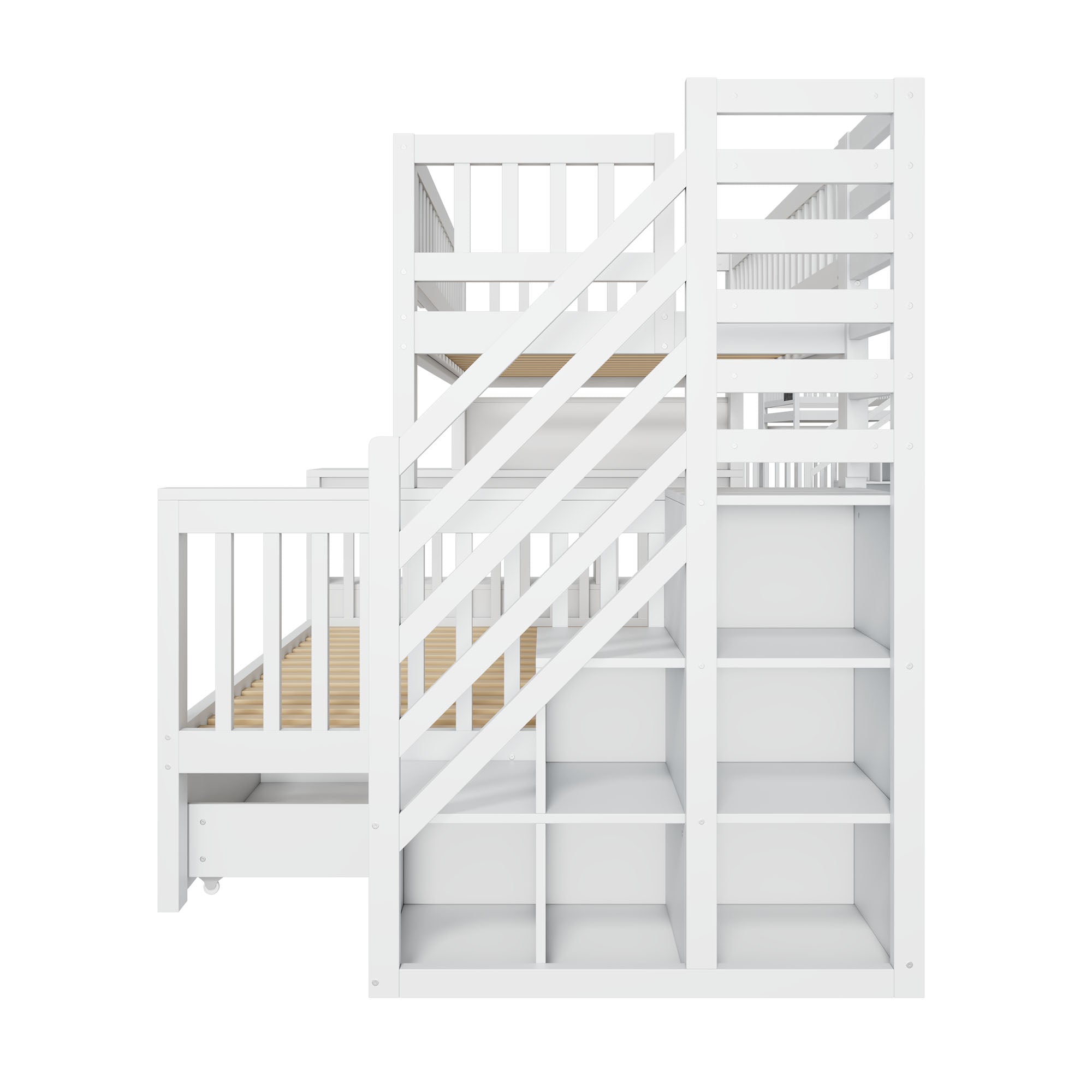 House Bunk Bed Multifunctional Graffiti Board Stairs Storage Drawers 140x200 & 90x200 - White