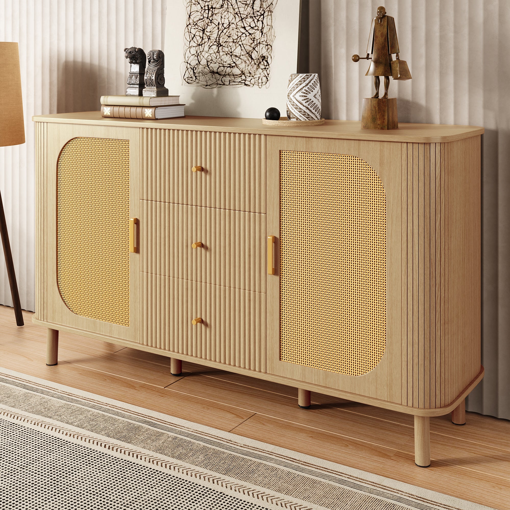 Sideboard, Drawers Shelves Metal Legs, Wood Look