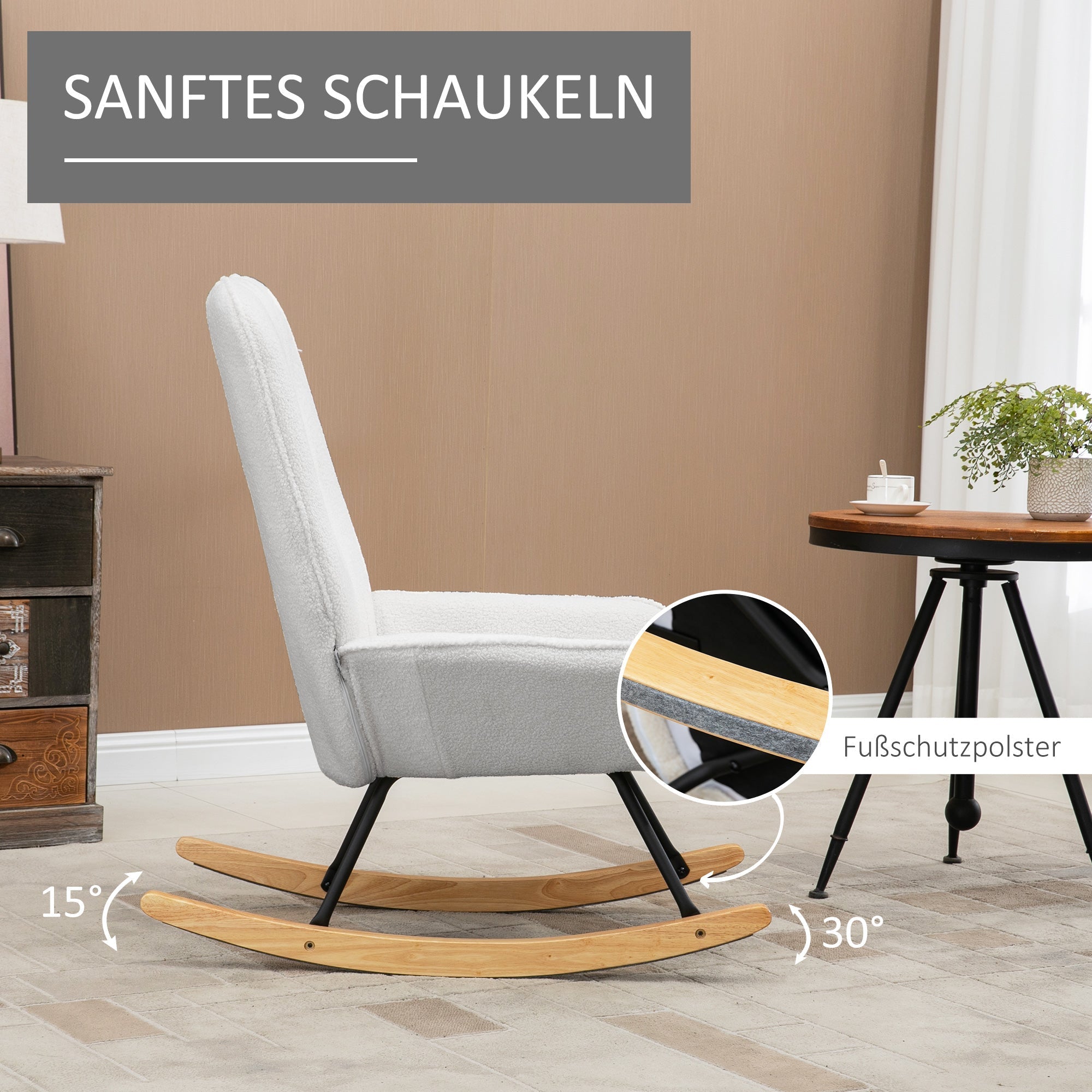 Rocking Chair Upholstered Relaxing 150 kg Sherpa Fleece Grey