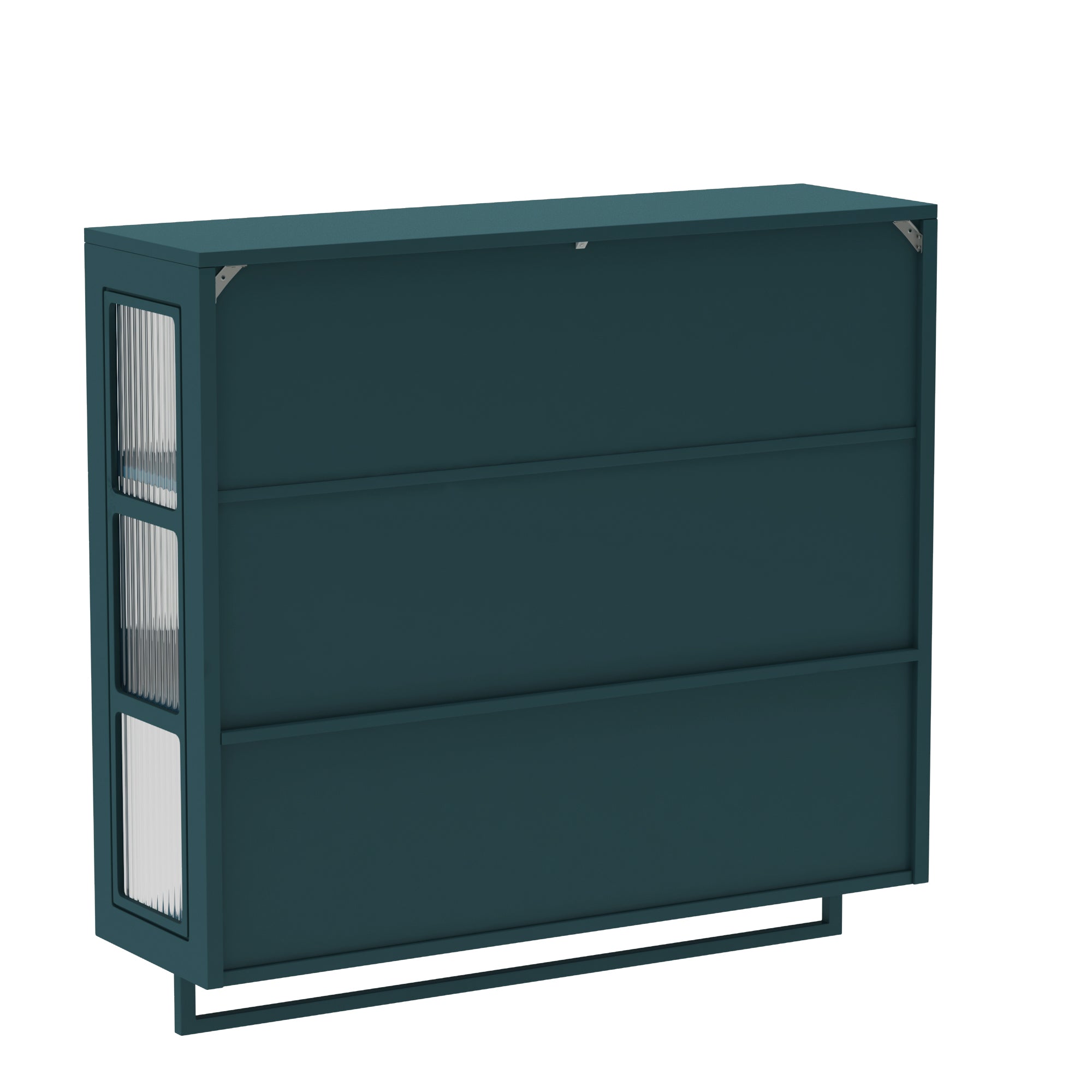 Bathroom Wall Cabinet 3-Door Wooden Glass Door Towel Bar - Dark Green
