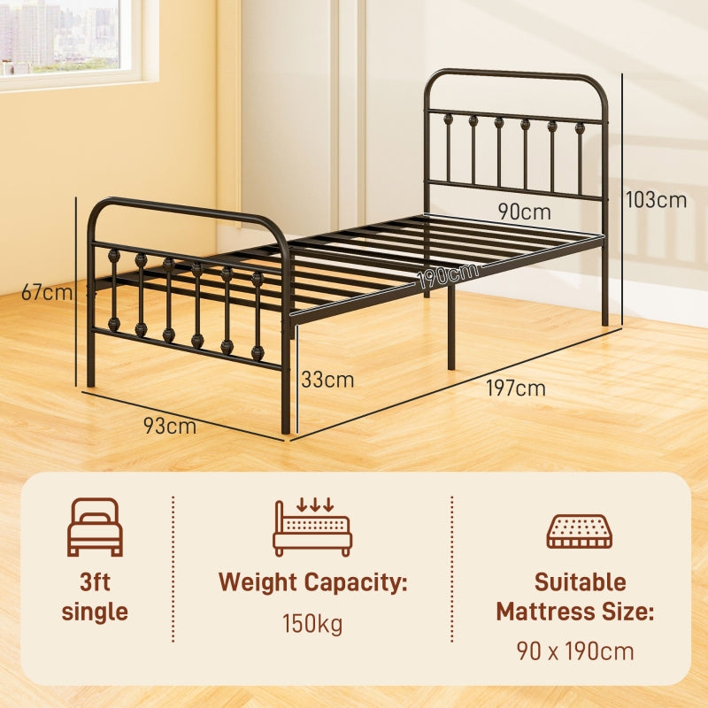 Single Minimalistic Bed Frame, Metal, Black