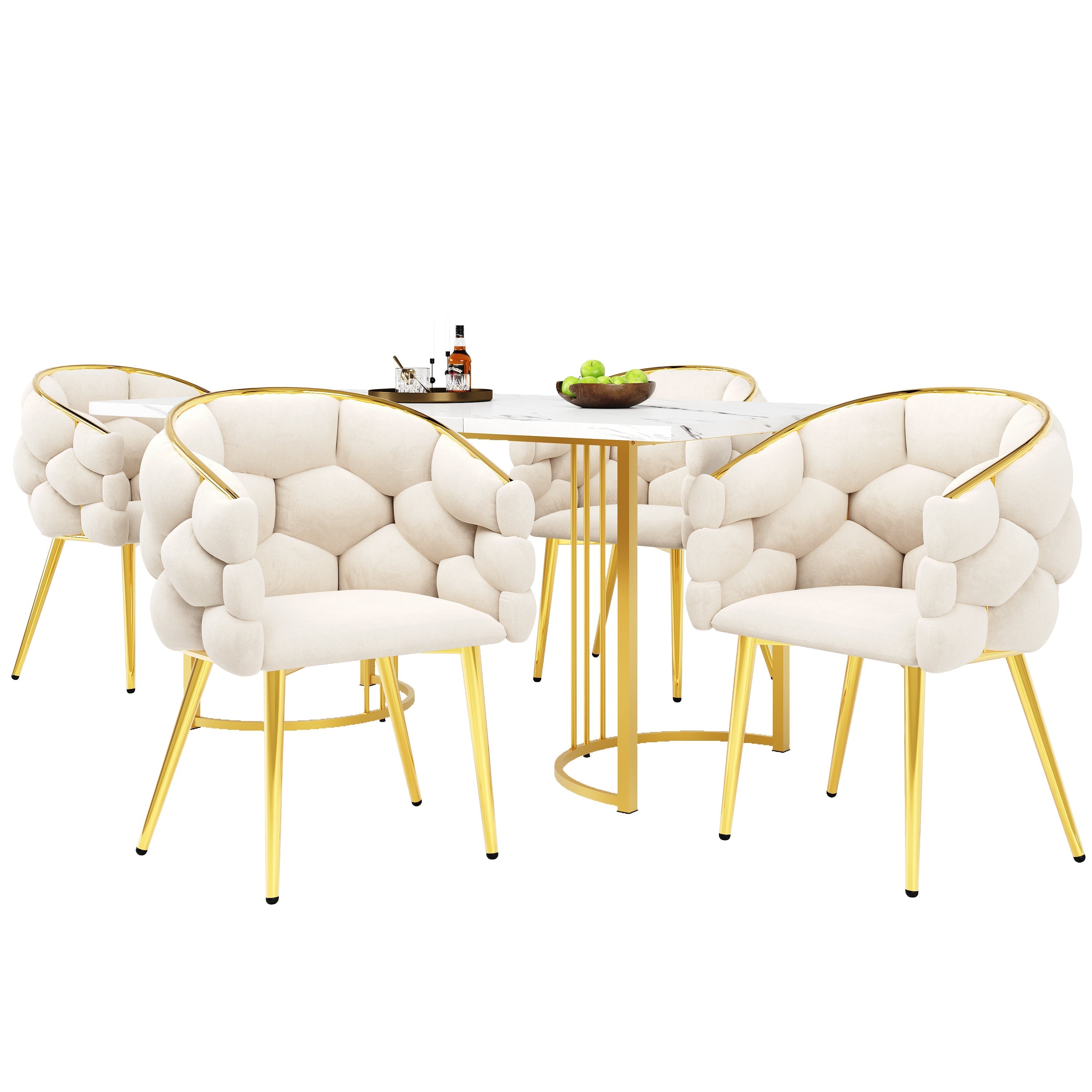 Dining Table Set 5-Piece 140x80cm - Marble Pattern Gold Legs