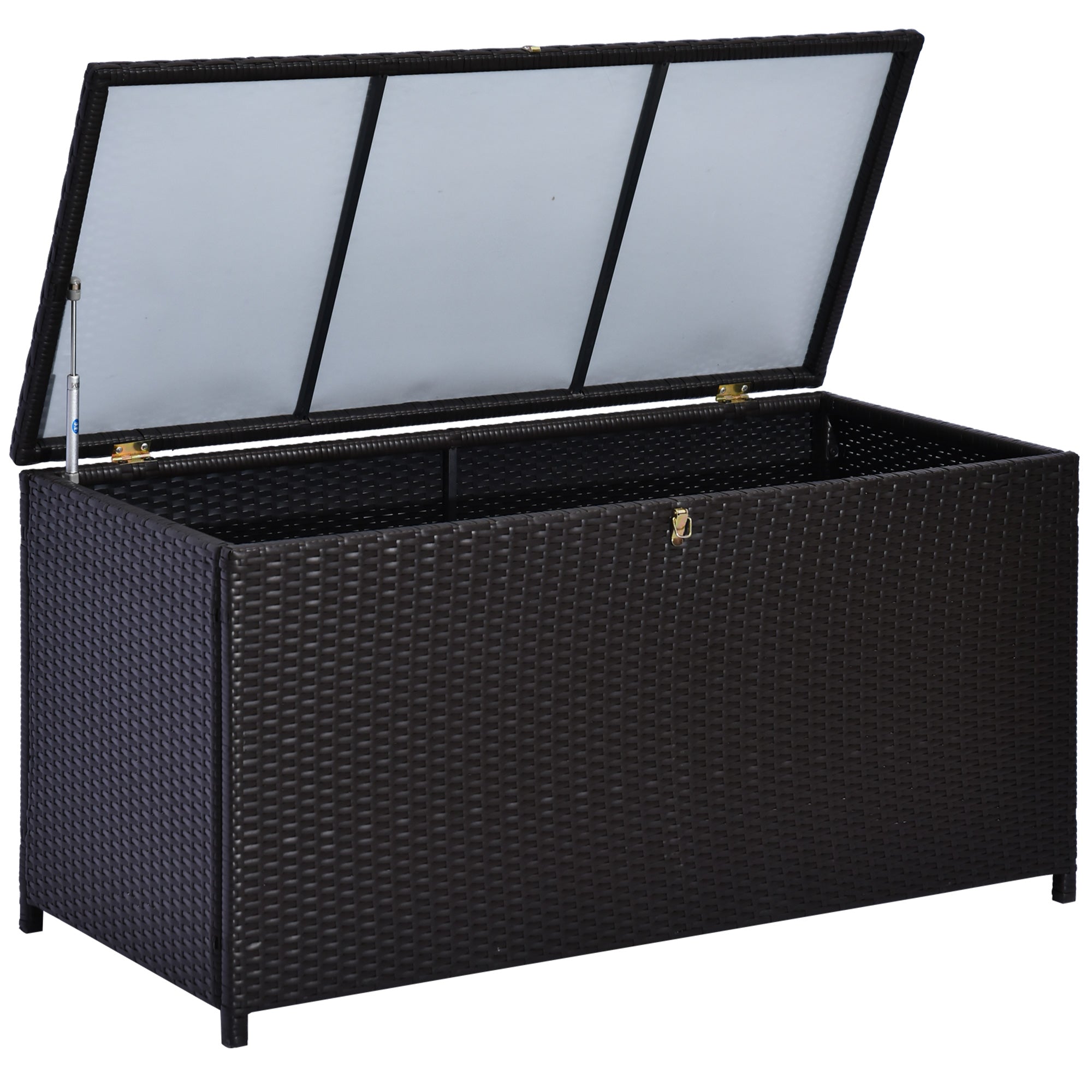 284 L Rattan Garden Storage Box with Gas Lift and Lockable Lid, Dark Brown