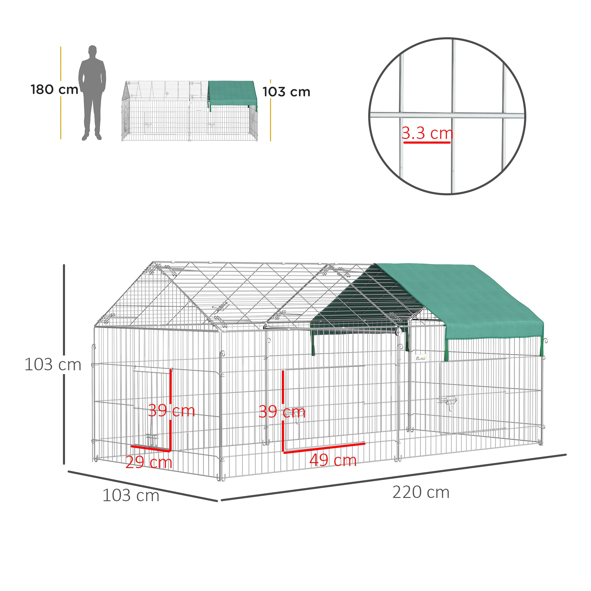 Outdoor Enclosure Playpen with Cover for Guinea Pigs, Steel