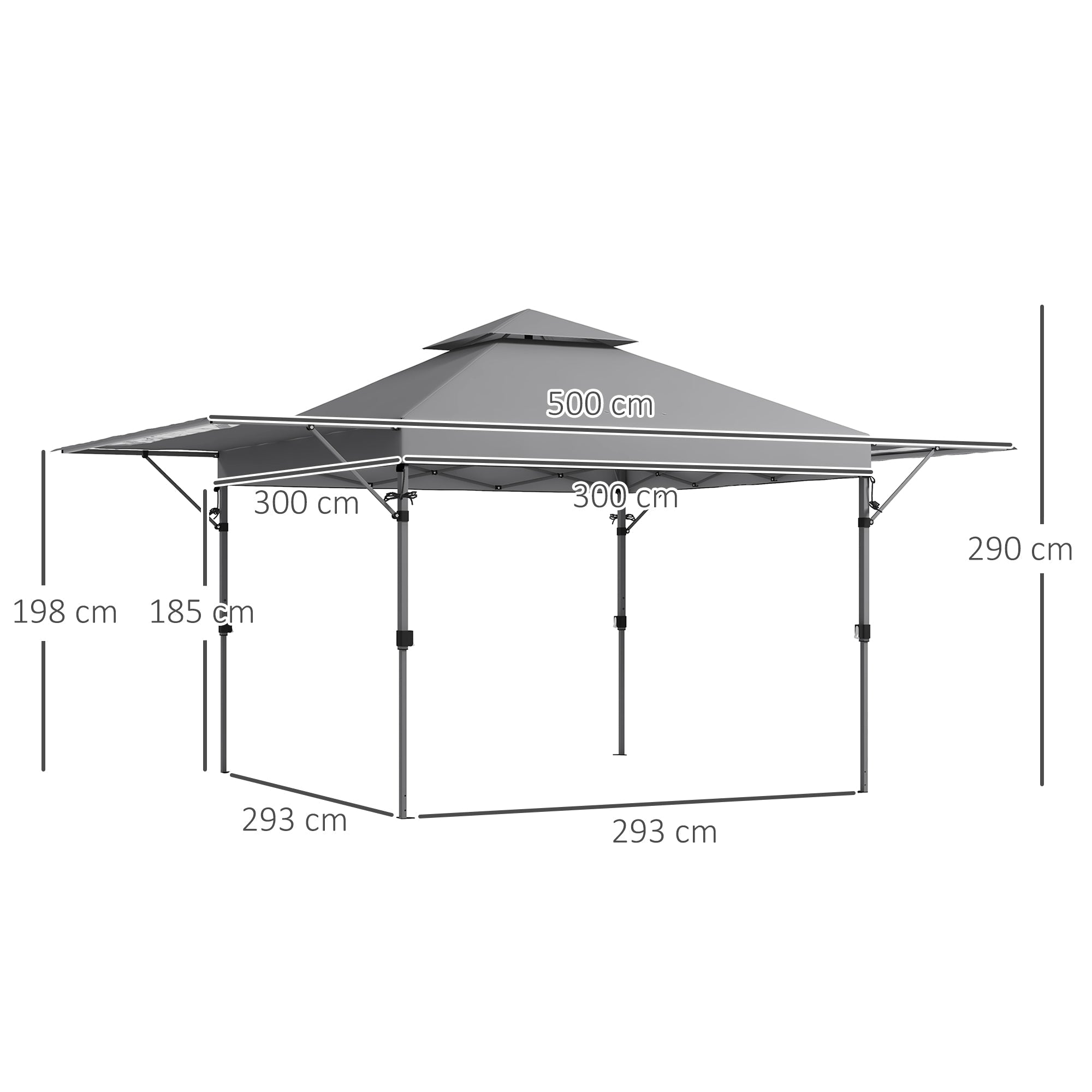 3 x 3 m Pop-Up-Pavillon, höhenverstellbar mit Zubehör – Grau