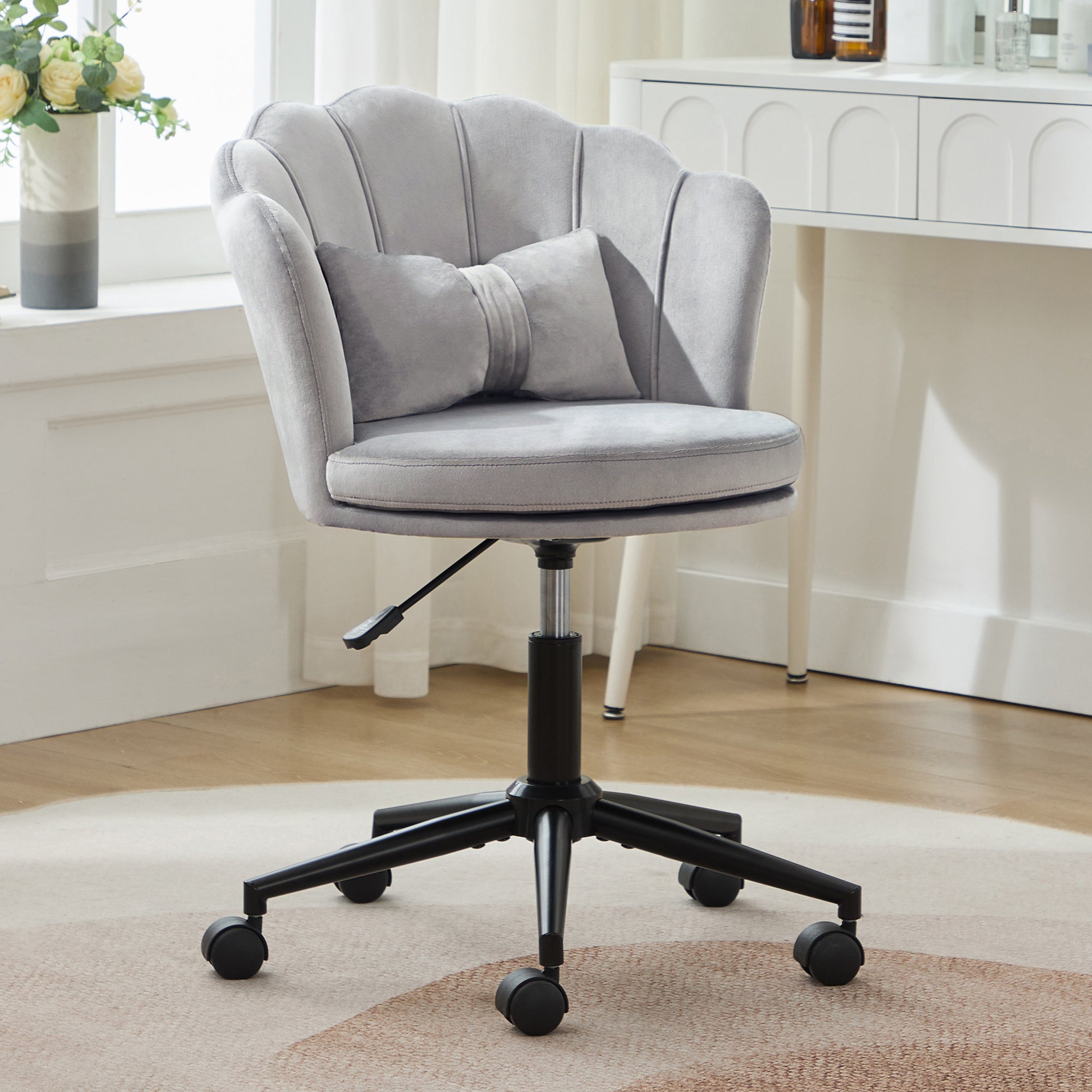 Dressing/Office Chair, Petal Backrest Butterfly Lumbar Cushion Height Adjustable, Soft Seat Cushion