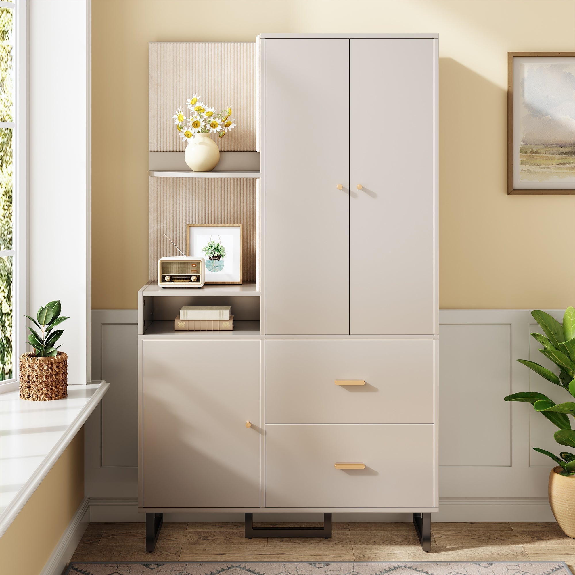 Compact Wardrobe, Hallway with Upholstered Panels & Shoe Cupboard, 110x186x38 cm