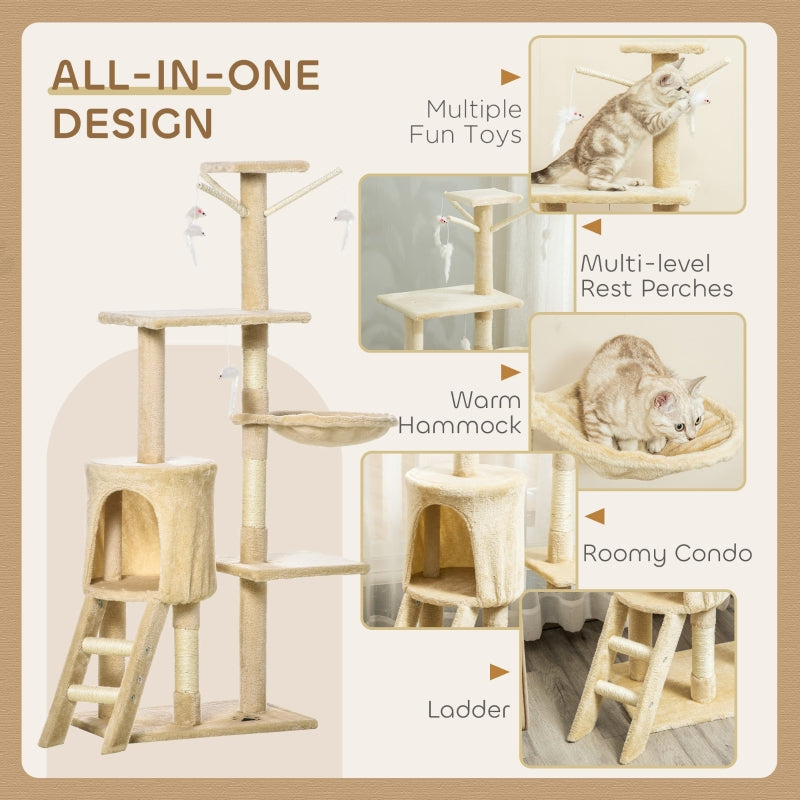 Cat Tree 135cm Kitten Tower Scratching Post Climbing Tower, Beige