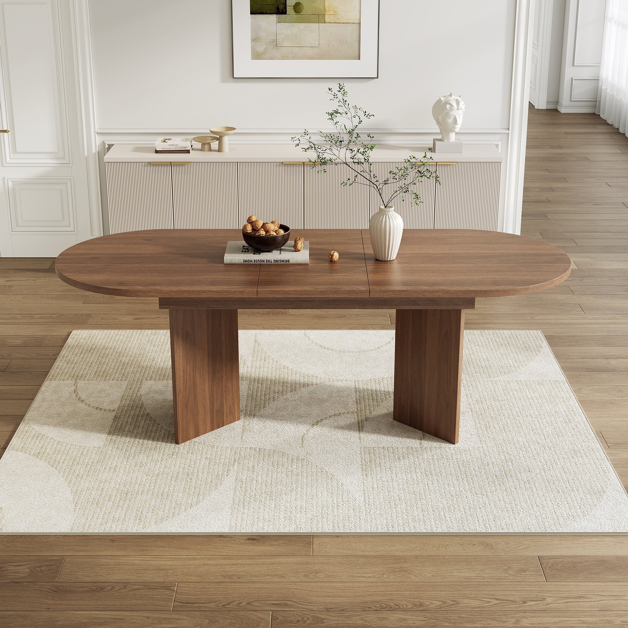 Extendable Dining Table, 140/180 x 90 cm, 6-8 People with Rounded Corners, Walnut