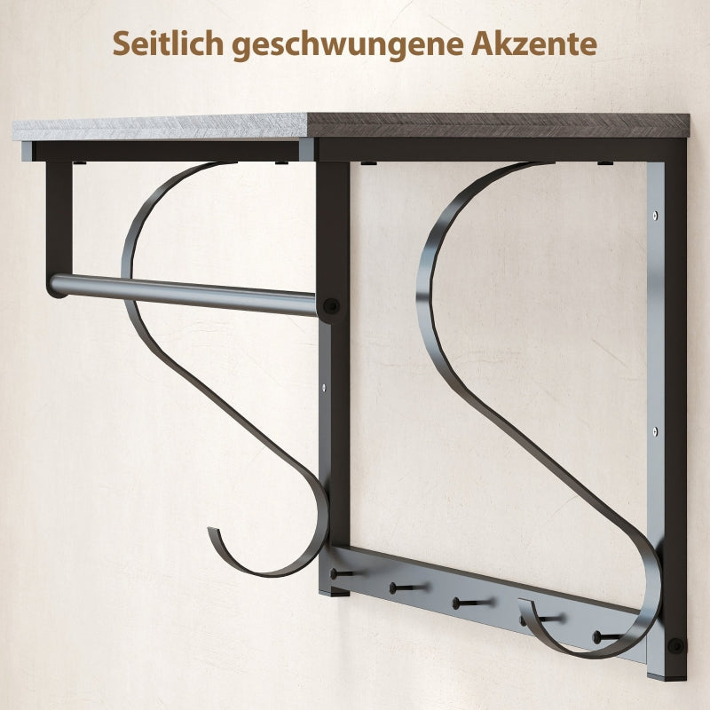 Wandgarderobe, 5 Haken mit Ablagefach, Grau