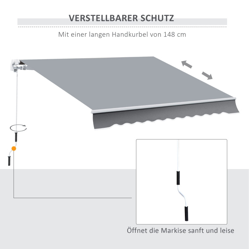 Gelenkarmmarkise, 3,95 x 2,45 m, Handkurbel, Polyester, Grau/Weiß