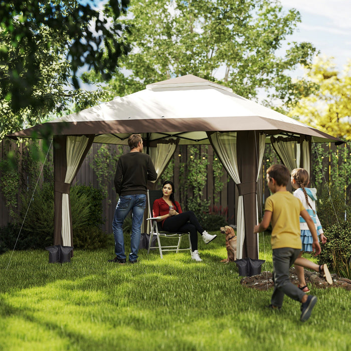 4x4m Pop-Up Pavilion, Height Adjustable, UV 50+ Mesh Walls, Beige