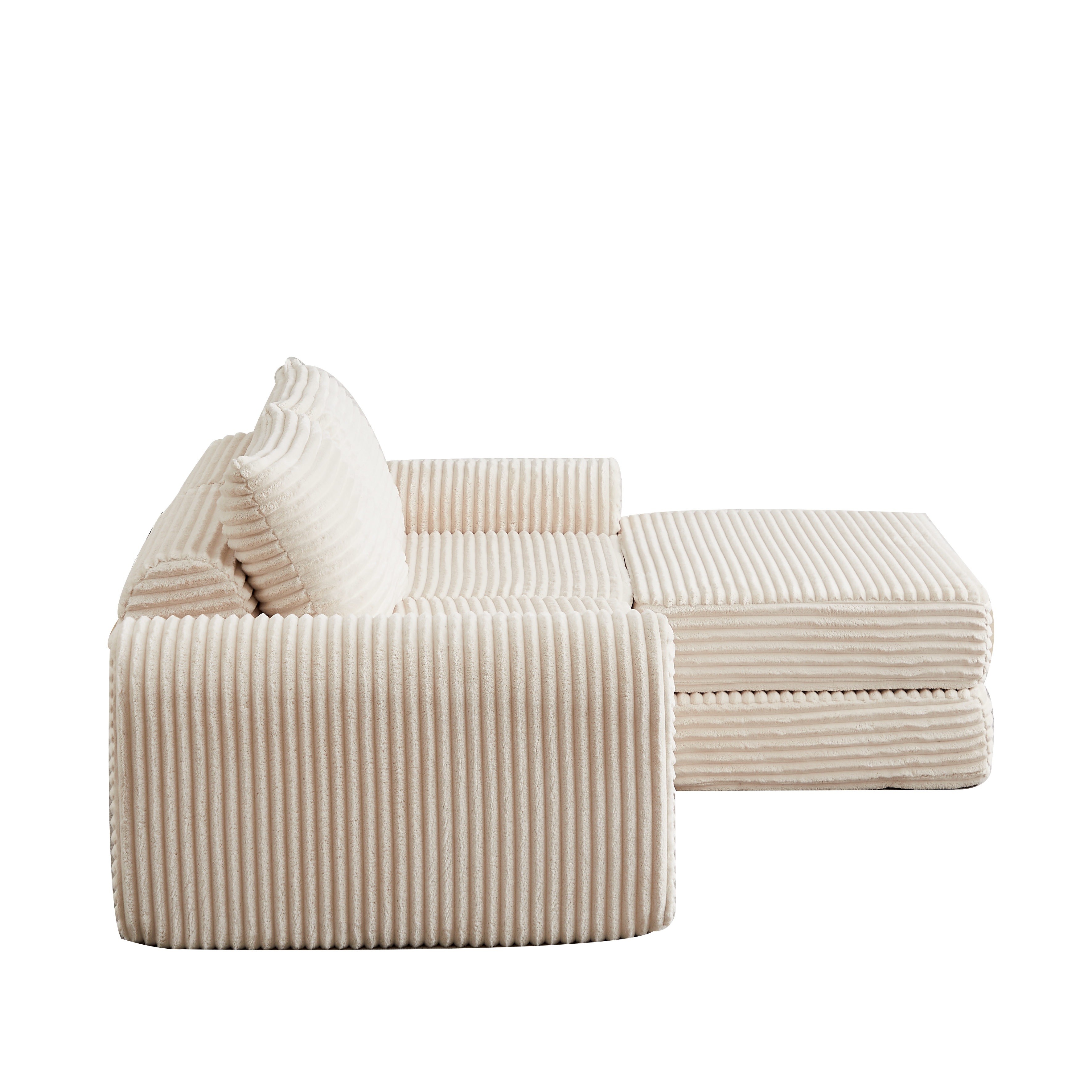 Sofa Bed 2-in-1 Modular, Removable Footstool, Curved Armrests - Corduroy