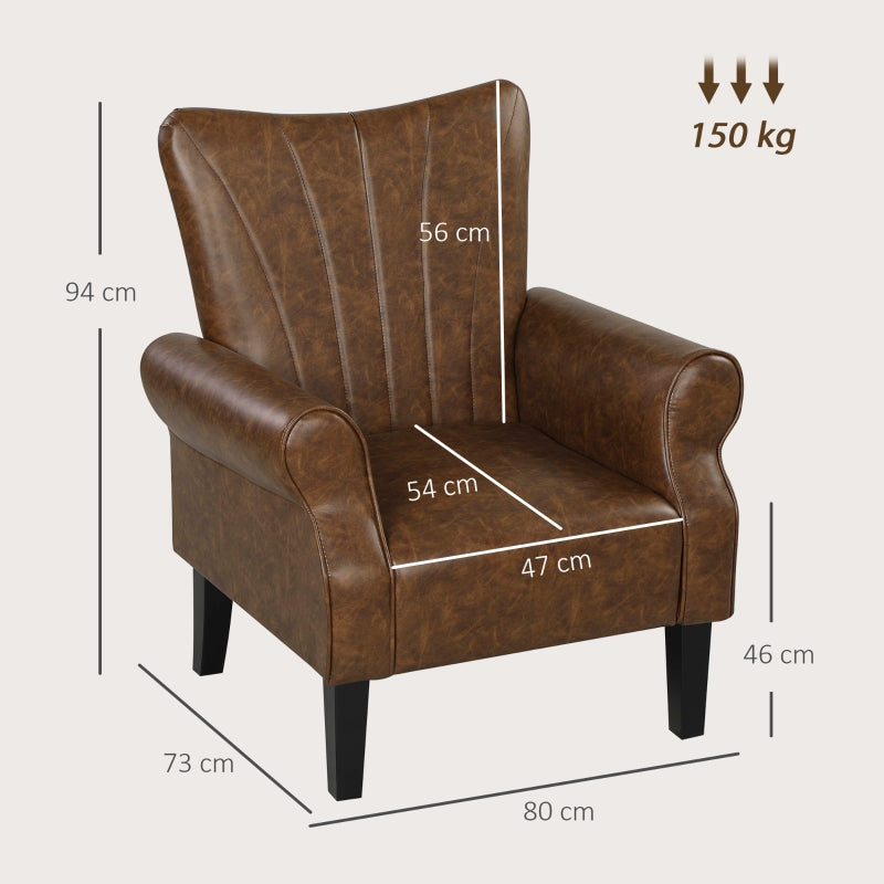 Upholstered Accent Chair with Rolled Arms and Wood Legs, Brown