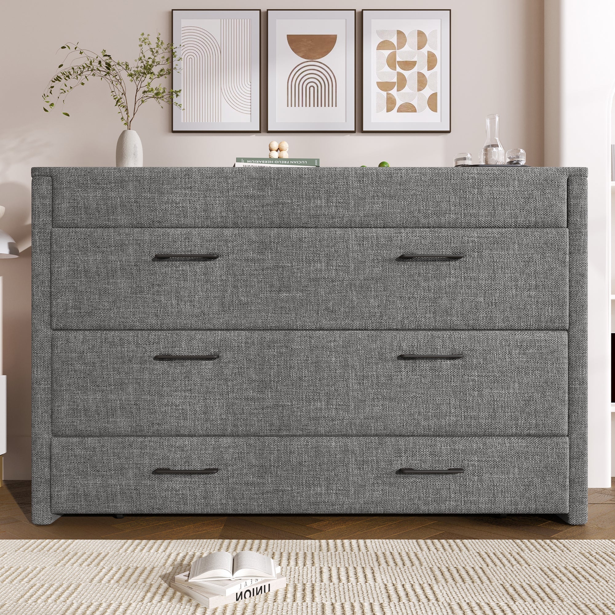 Mobile Murphy Bed with Storage and USB Ports, 140 x 200 cm, Grey Linen