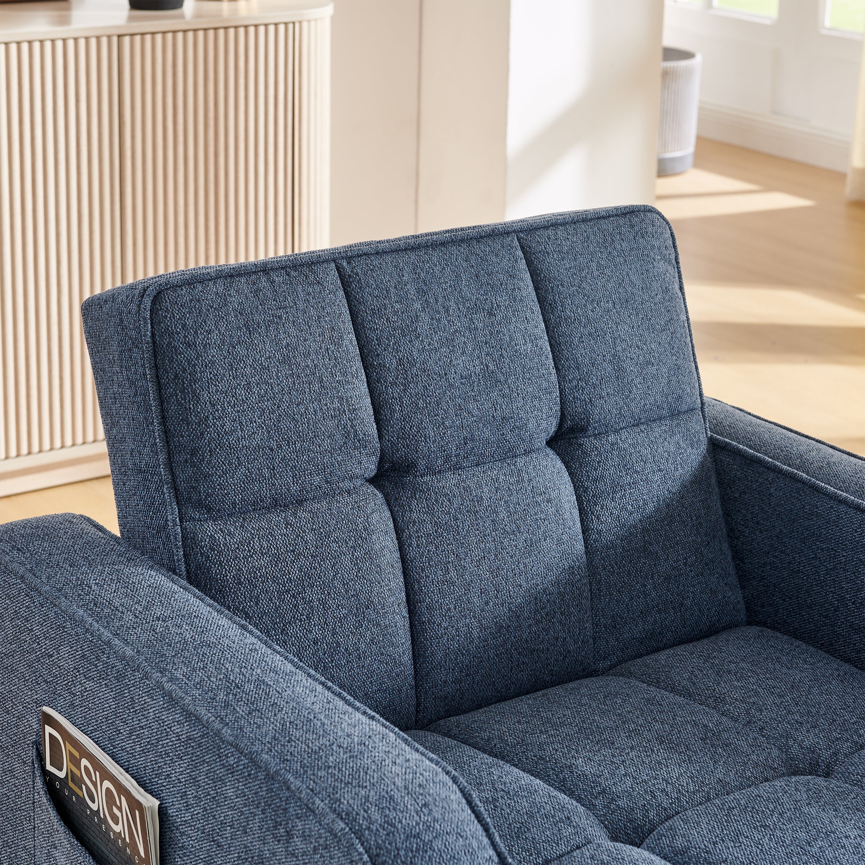 3-in-1 Sofa Bed with Slide-to-Transform Design and USB Charging, Navy Blue