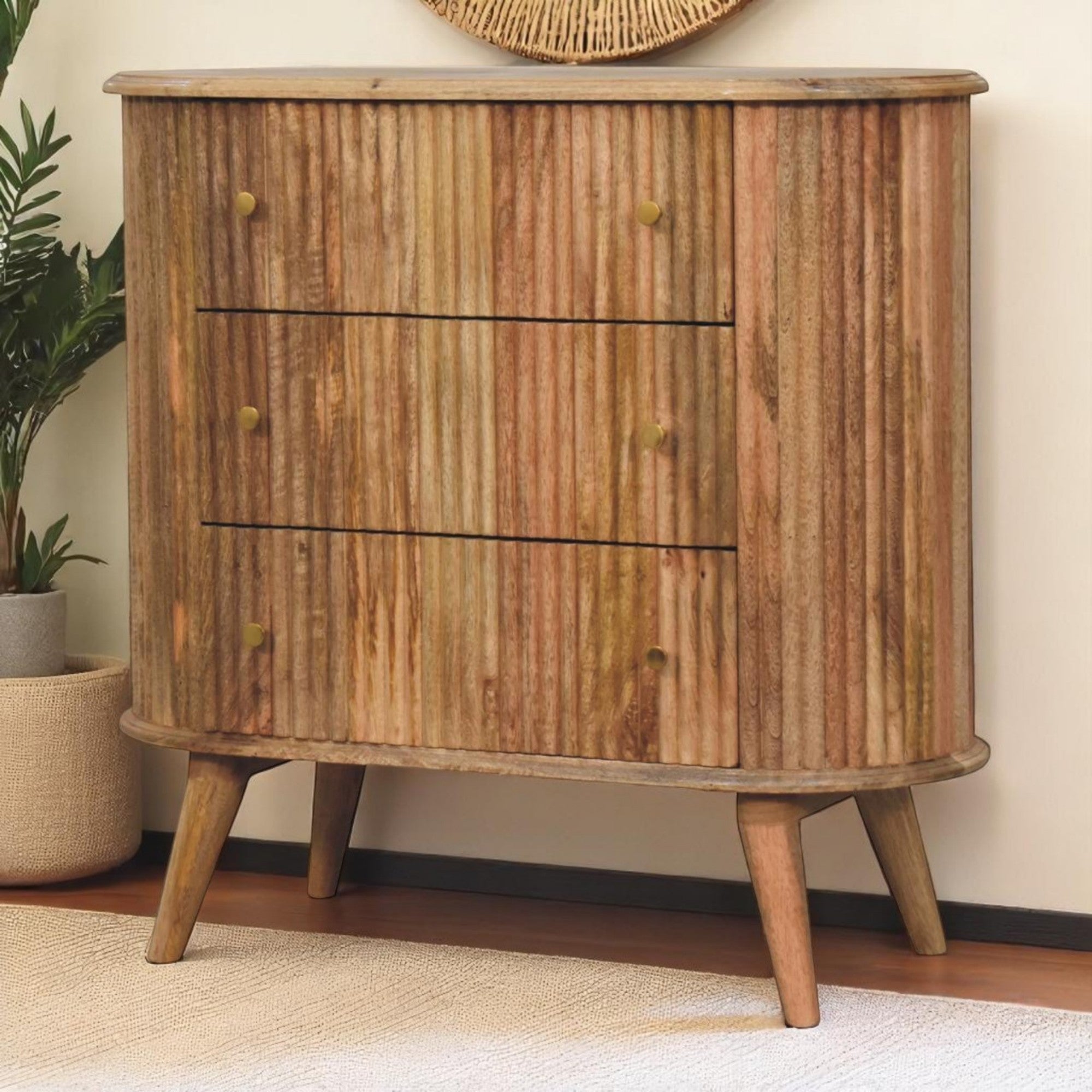 Solid Wood Soba Nordic Chest 3 Drawers Nordic Legs, Brown