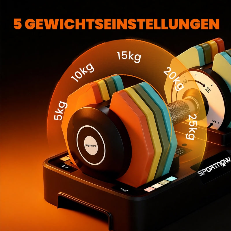 Adjustable Dumbbell with 5-25kg Weight Range and Non-Slip Grip, Black