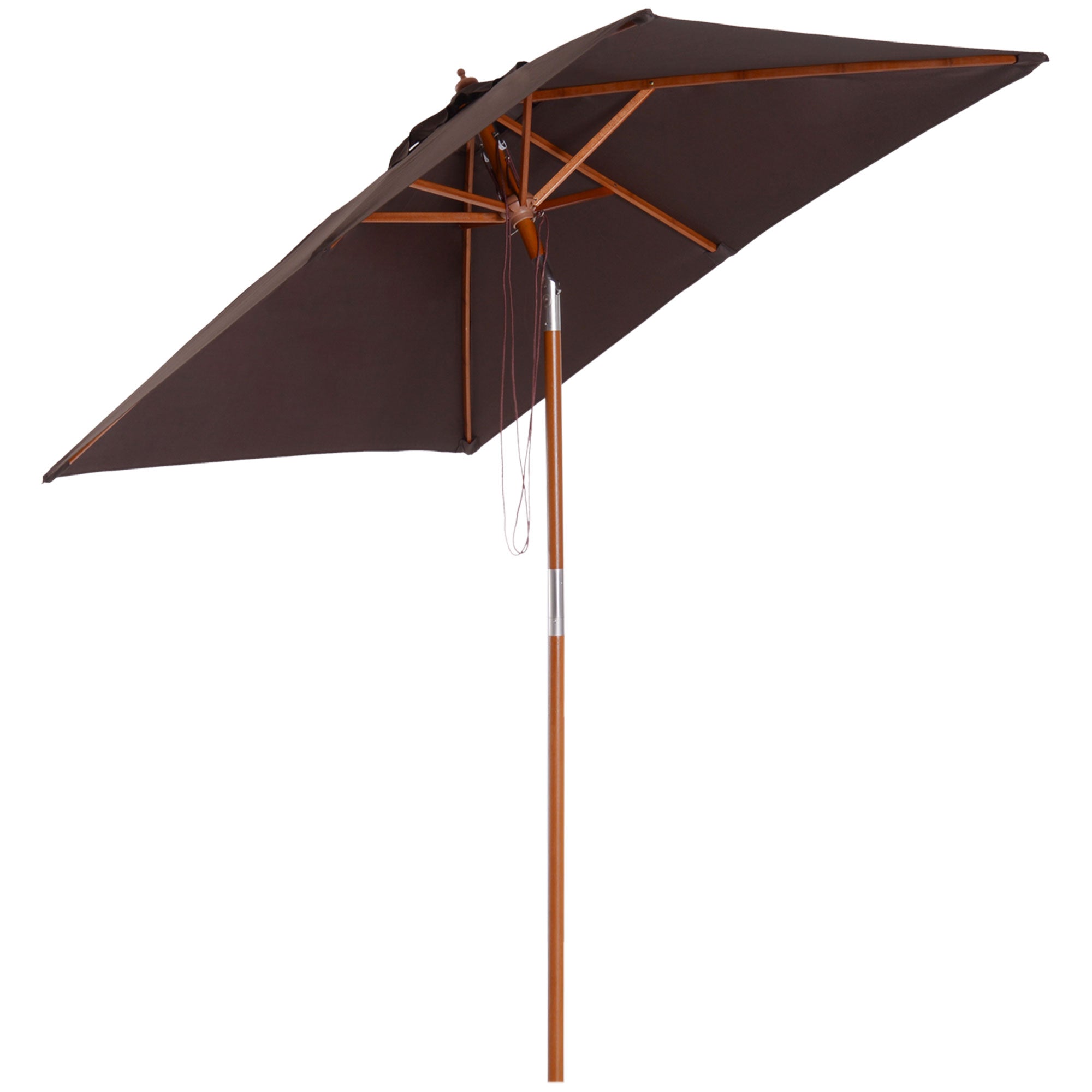 Parasol Garden Umbrella 200x150cm 3-Stage Adjustable, Fir Wood & Polyester Coffee