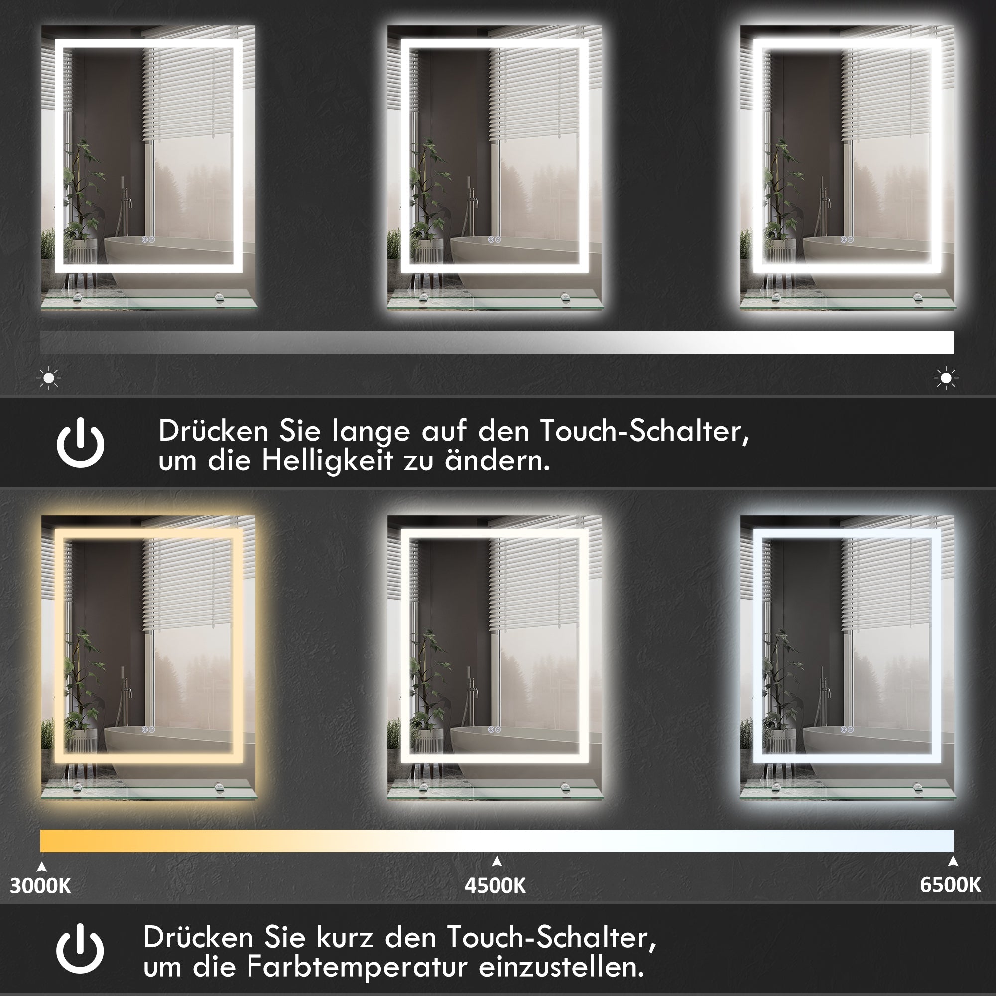 Kleankin Bathroom Mirror, LED, Anti-Fog, Touch Switch, Silver