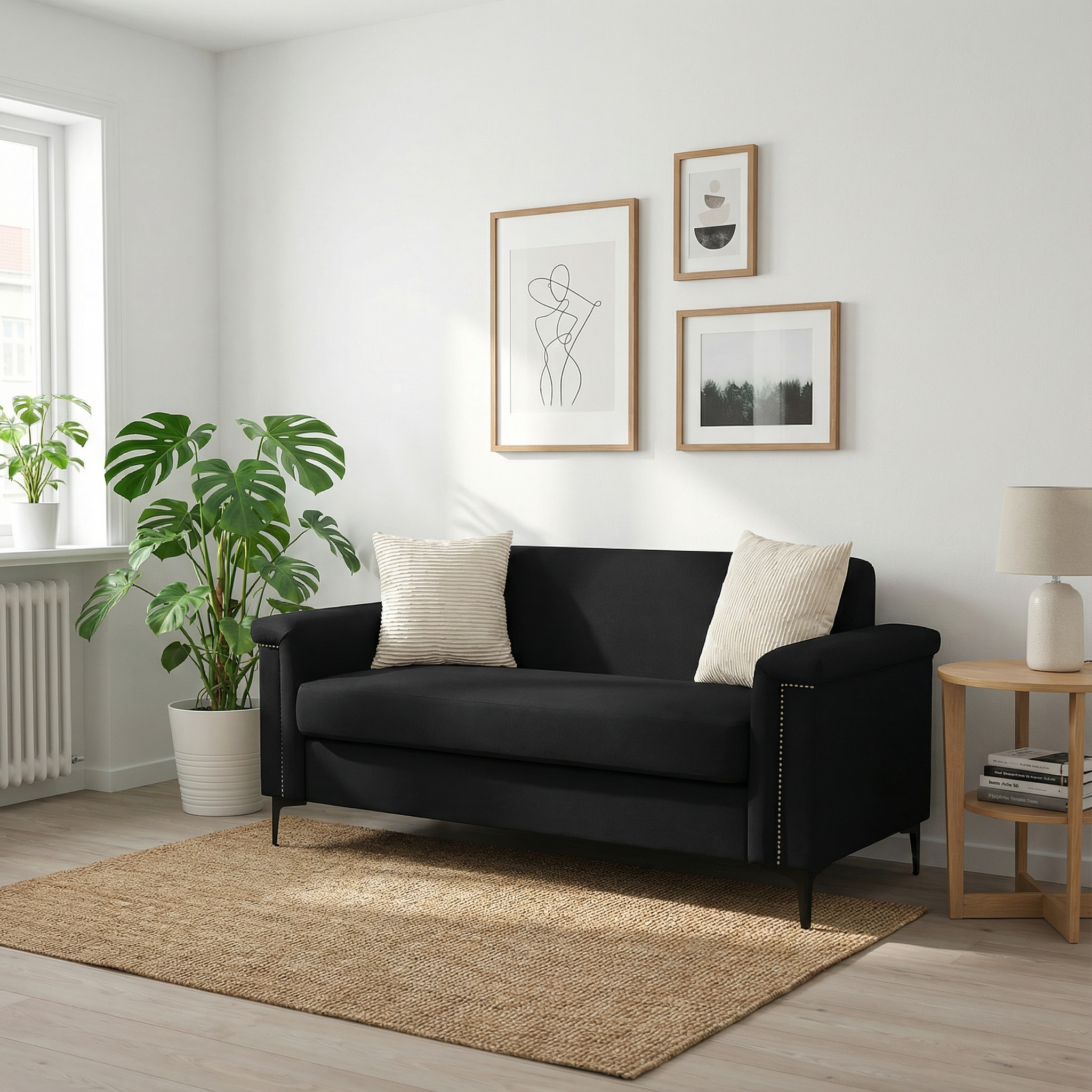 Nordic 2-Seater Sofa 174x72x82 cm Wood Frame Iron Legs - Linen