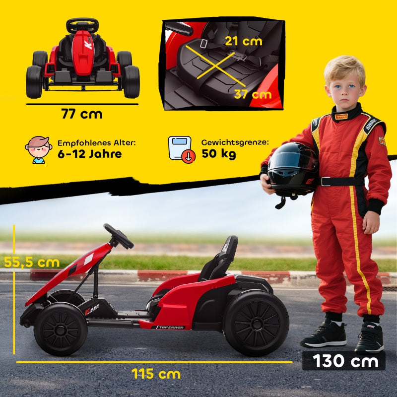24V Electric Go-Kart with Drift Mode, Adjustable Seat and 5-Point Safety Harness, Red