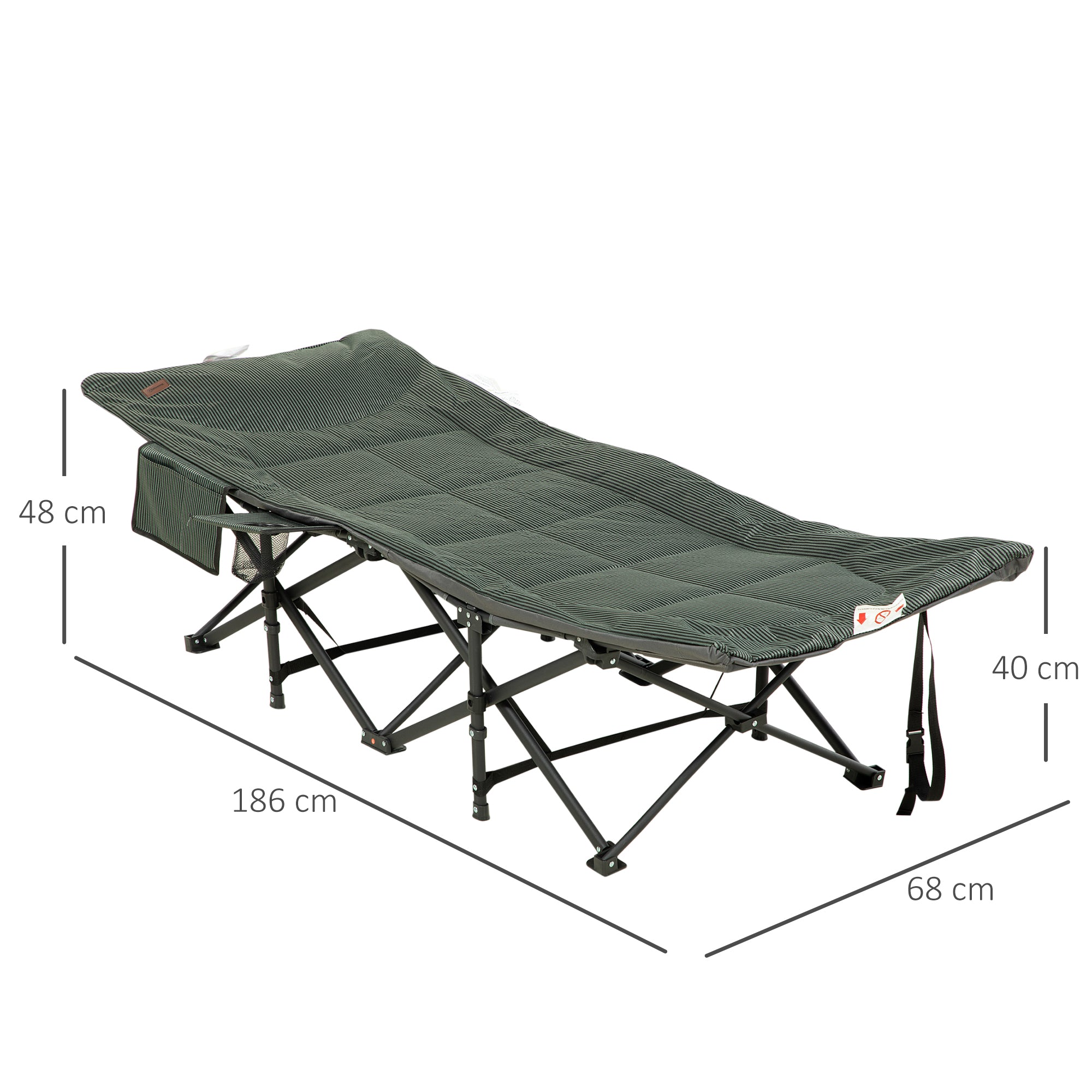 Foldable Camp Bed, Padded with Carry Bag and Cup Holder, Grey