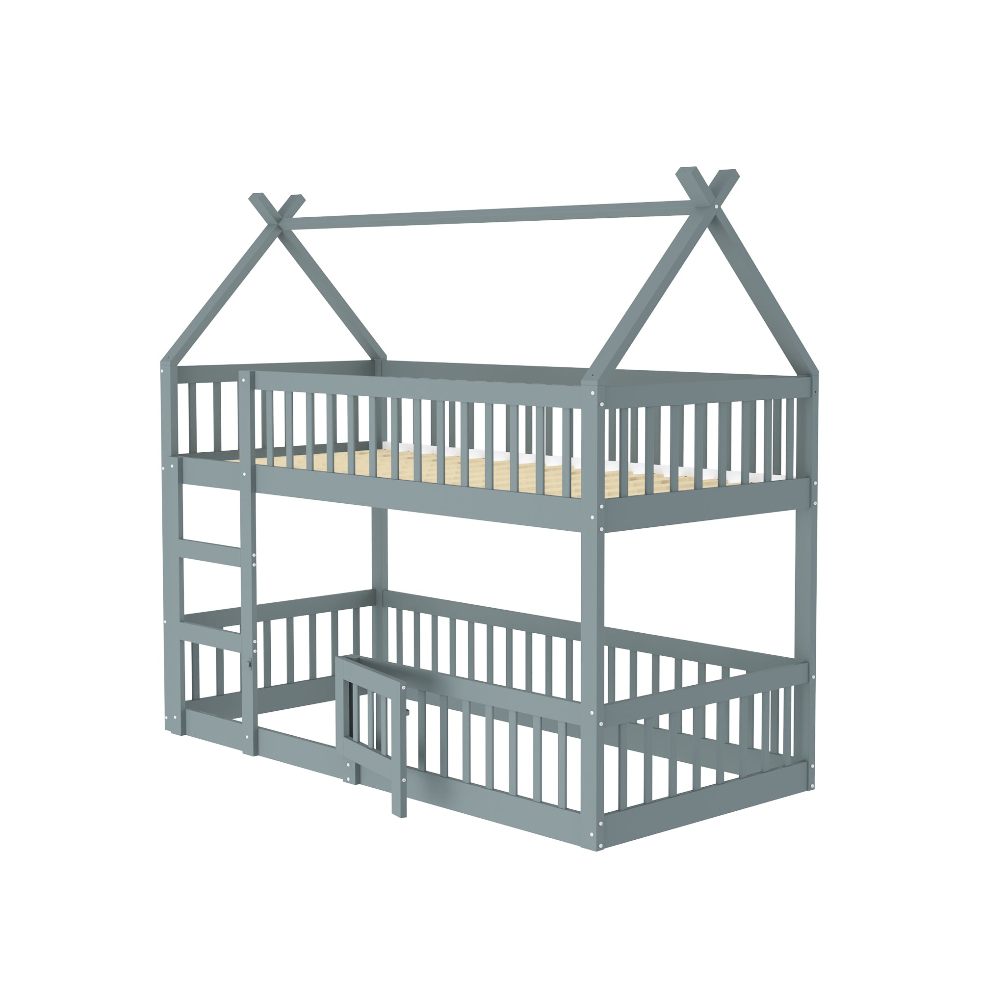 Children's Bunk Bed with Stairs, Loft Design, Solid Wood, Grey