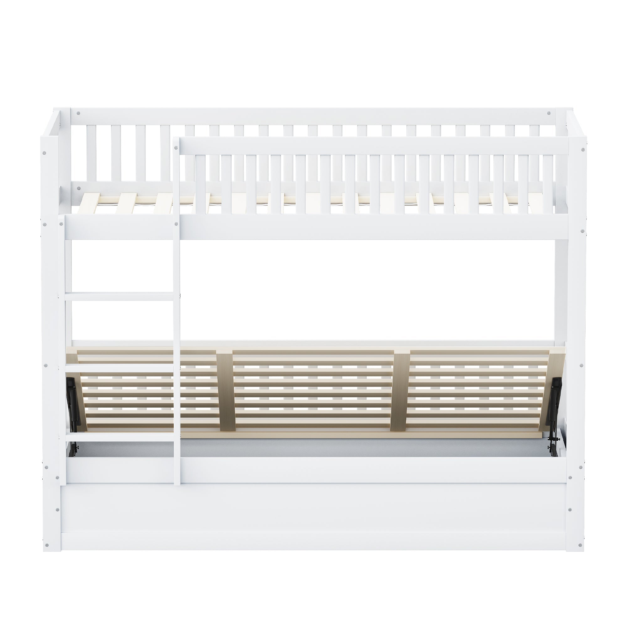 Children's Bunk Bed 90x200cm Hydraulic Storage System, Solid Wood White