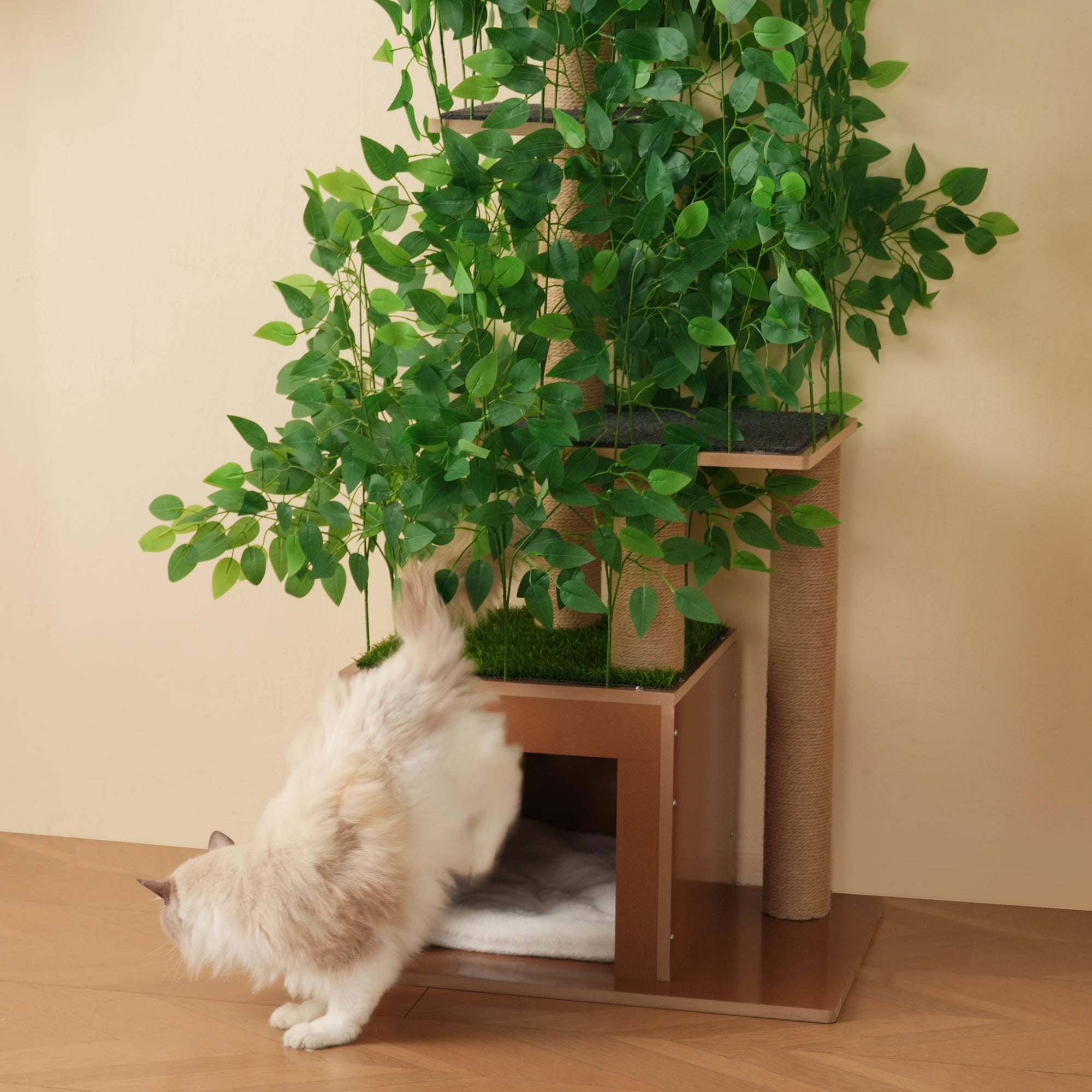 Cat Tree 190cm Tall Tree-Shaped 4 Platforms with Cat Holes Scratch-Resistant MDF