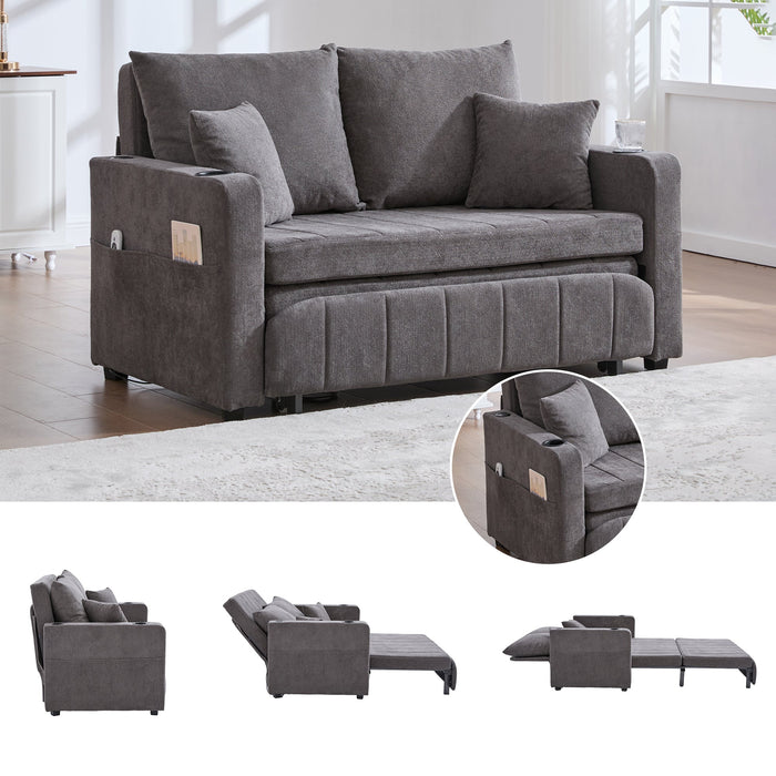 Chair, Multifunctional Folding Pull-Out Sofa with Storage, USB Charging, Cup Holder, Fabric