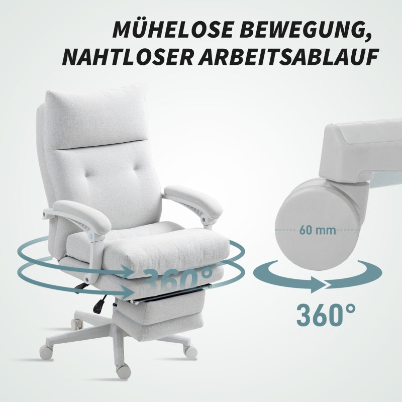 Bürostuhl, ergonomischer Schreibtischstuhl mit Lordosenstütze und Fußstütze, Cremeweiß