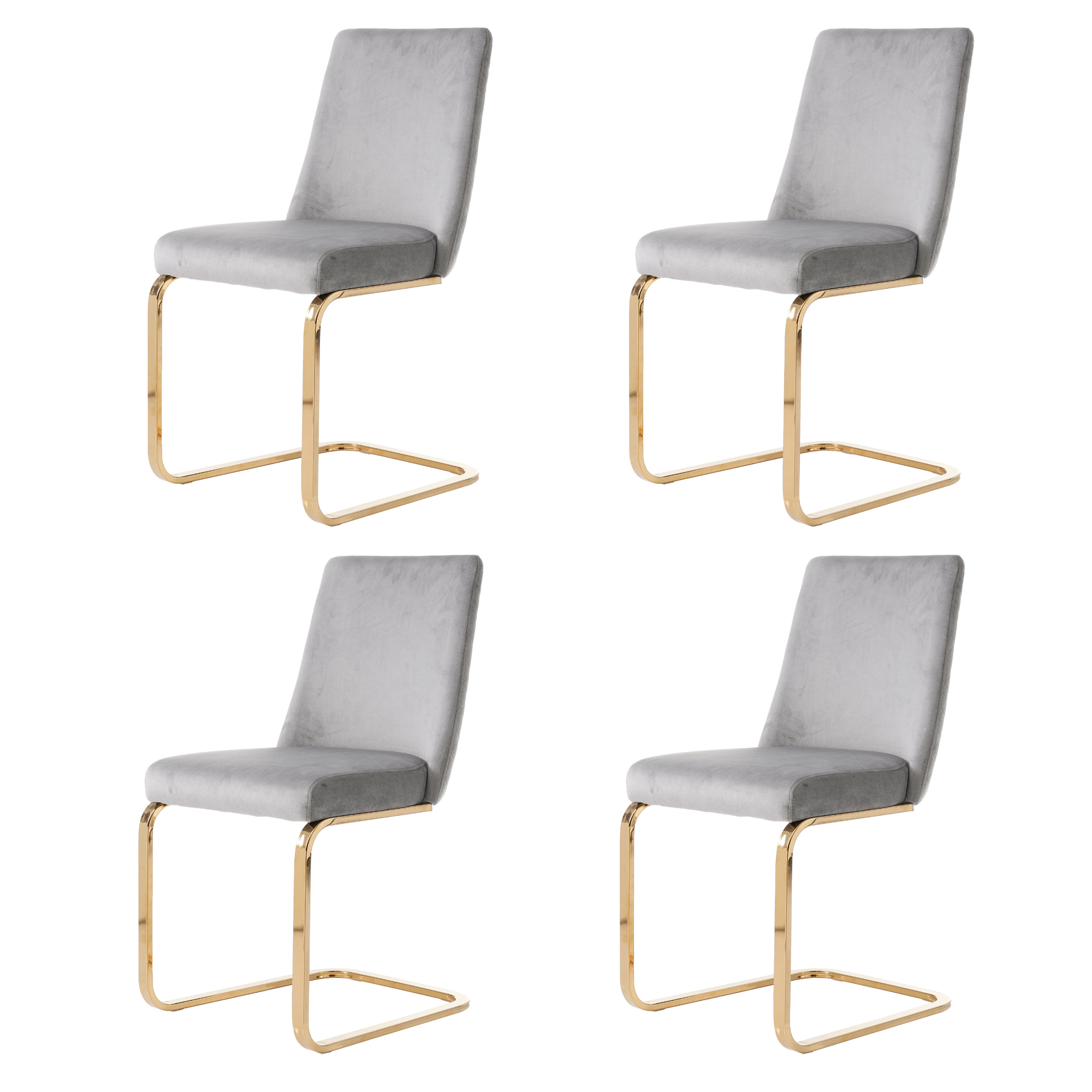 Velvet Dining Chair Set of 4, Diamond Back Design with Gold Metal Legs, Grey