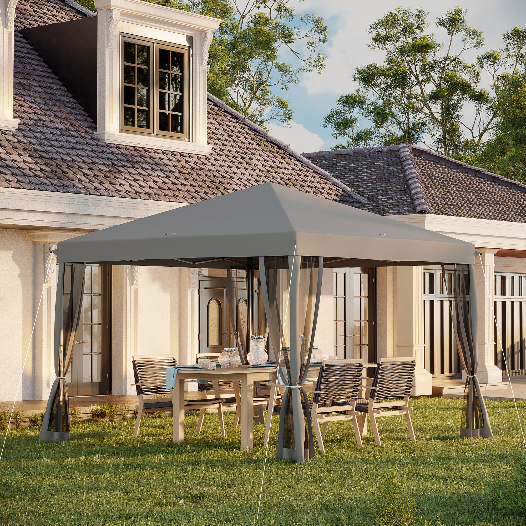 3 x 3 m Pop Up Gazebo, Removable Mesh Sidewall Netting, Light Grey