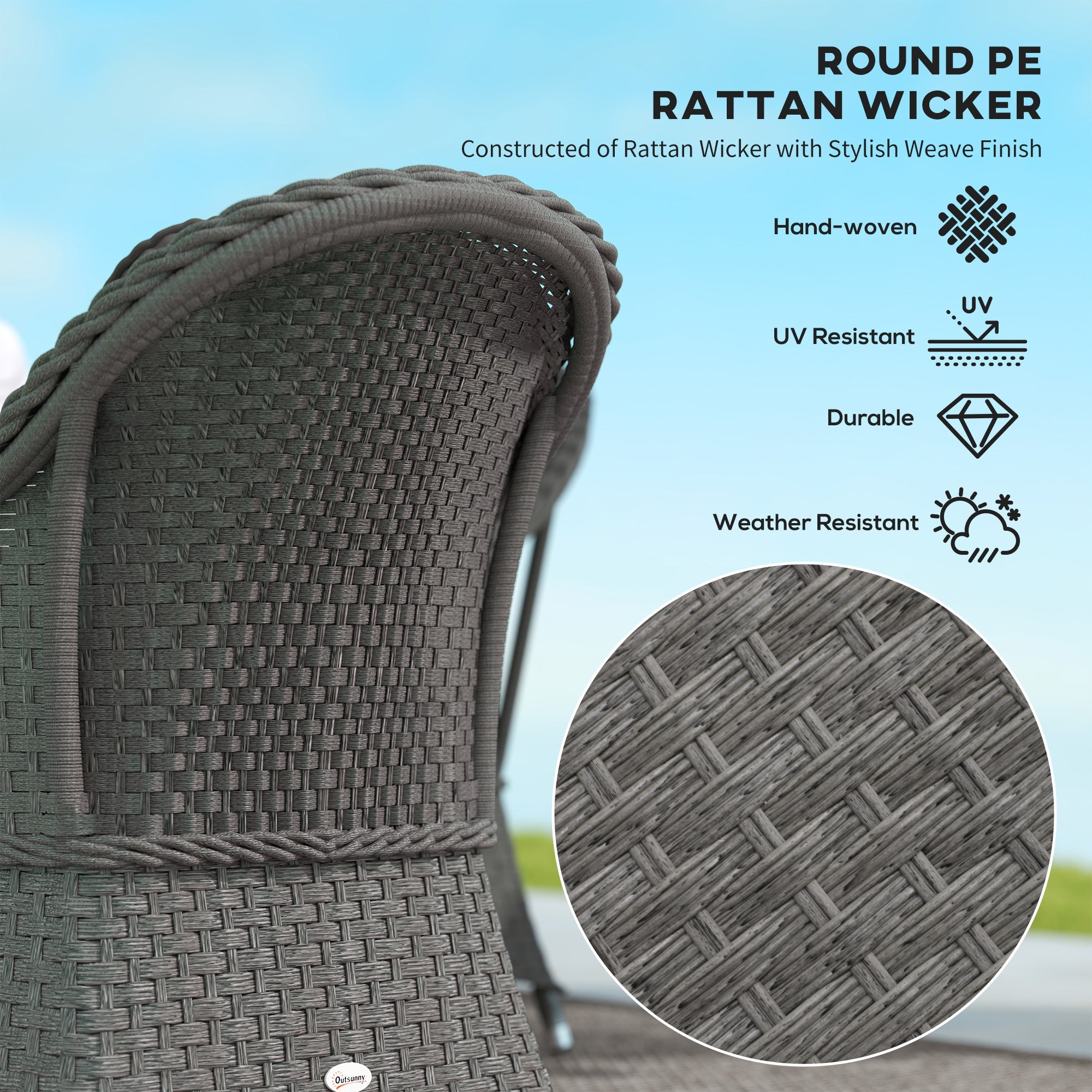 Four-Piece Sofa Set, Rattan with Glass-Top Table, Light Grey