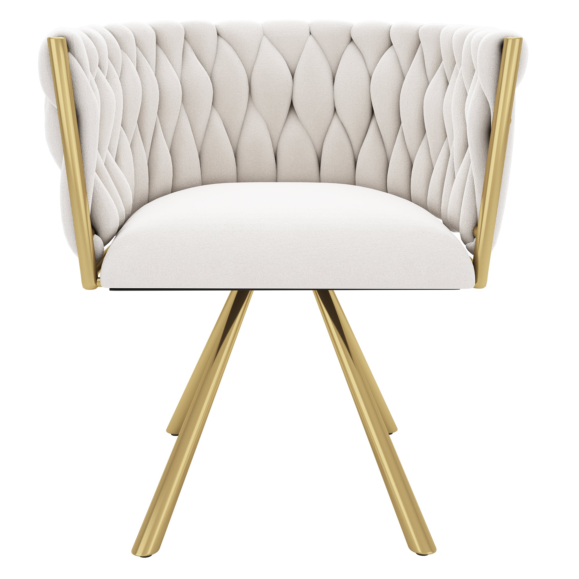 Velvet Dining Chair Set of 4 Swivel Metal Legs - Beige and Gold