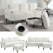Sofa with Footstool & Storage, 4-Seater Velvet