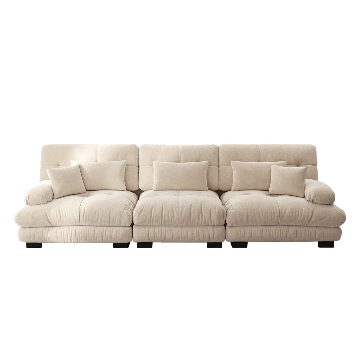 Modular Corner Sleeper Sofa 3-Seater Deep Seat Chenille Light Brown
