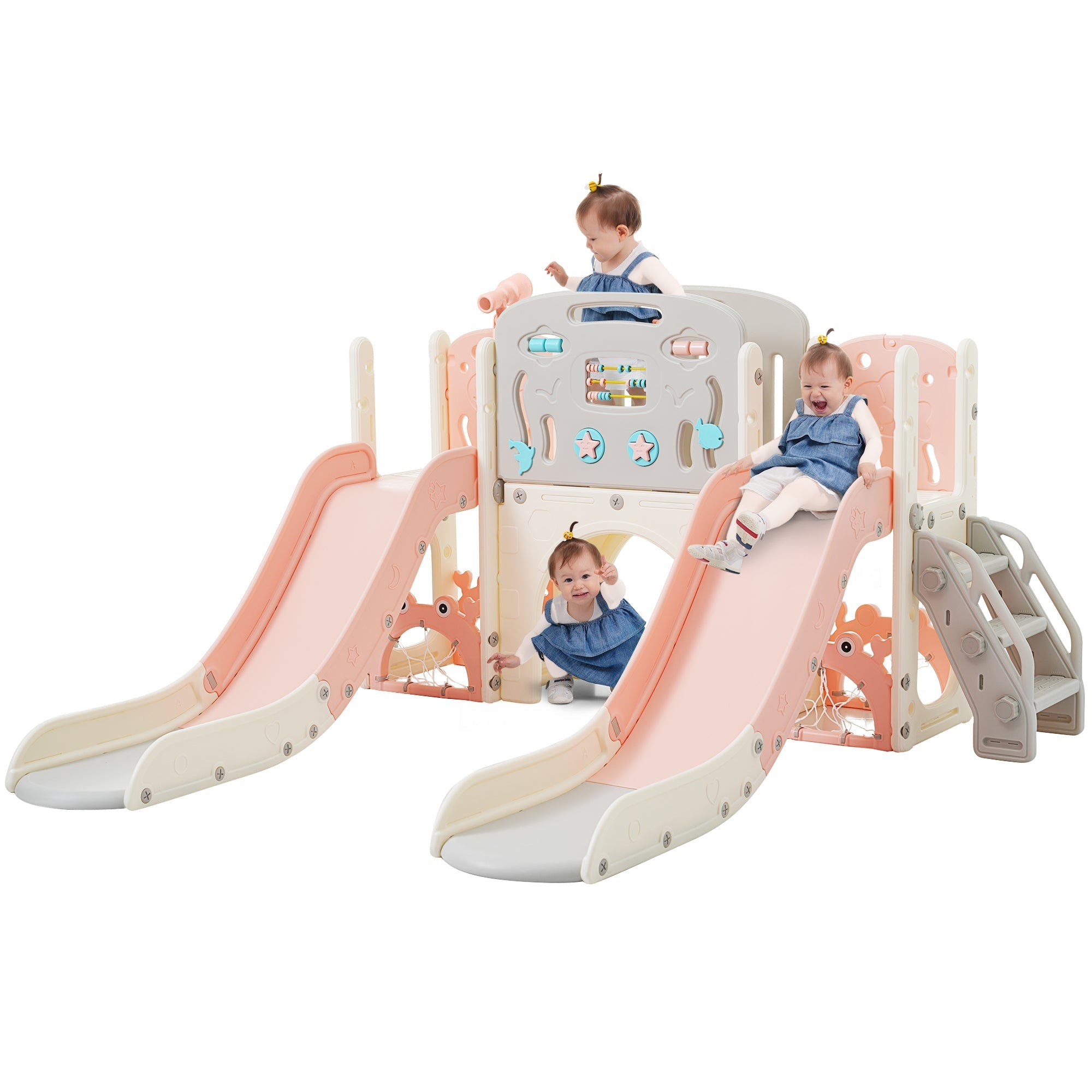 8-in-1 Children's Playground Set with Double Slides and Climbing Frame